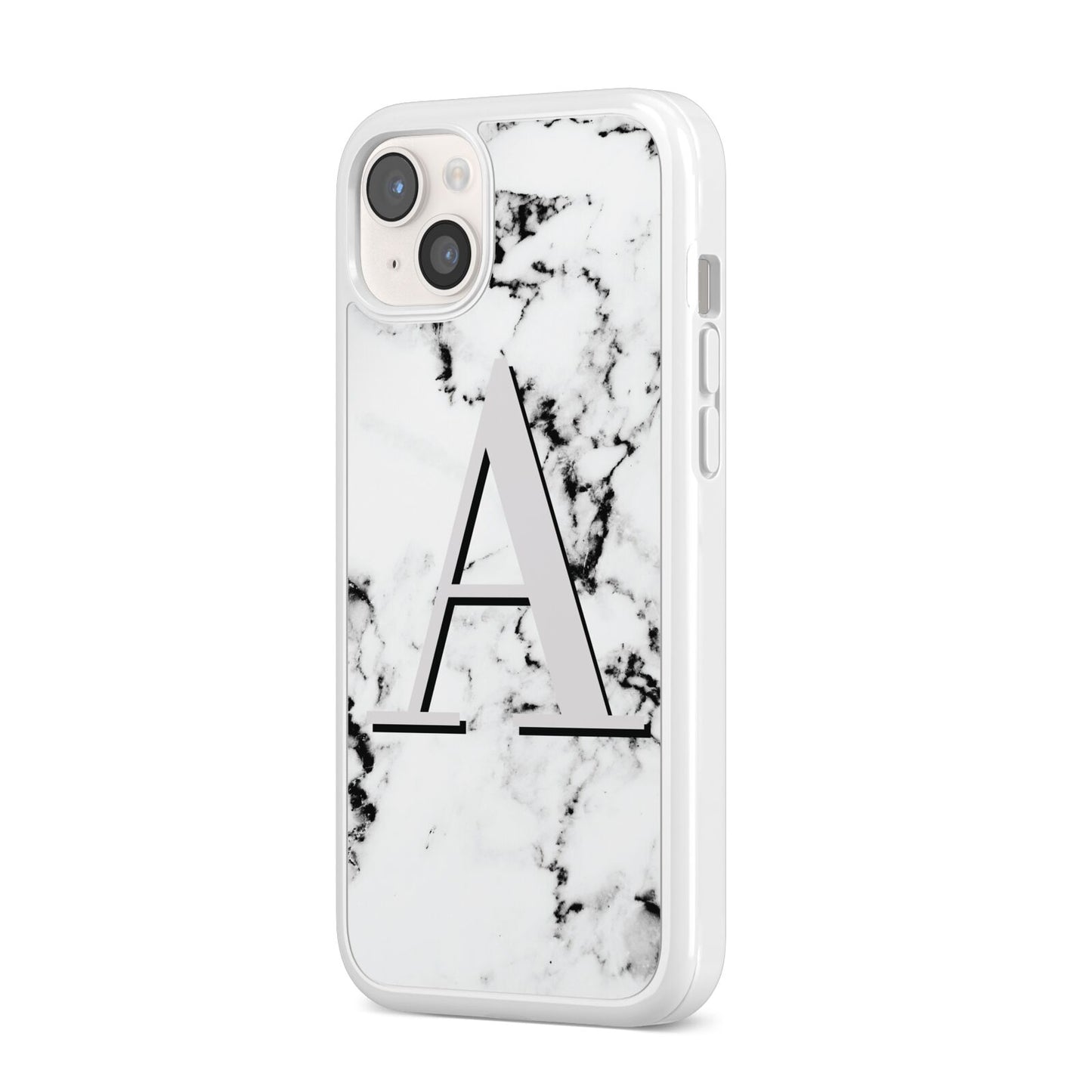 Personalised Grey Large Initial Marble iPhone 14 Plus Clear Tough Case Starlight Angled Image