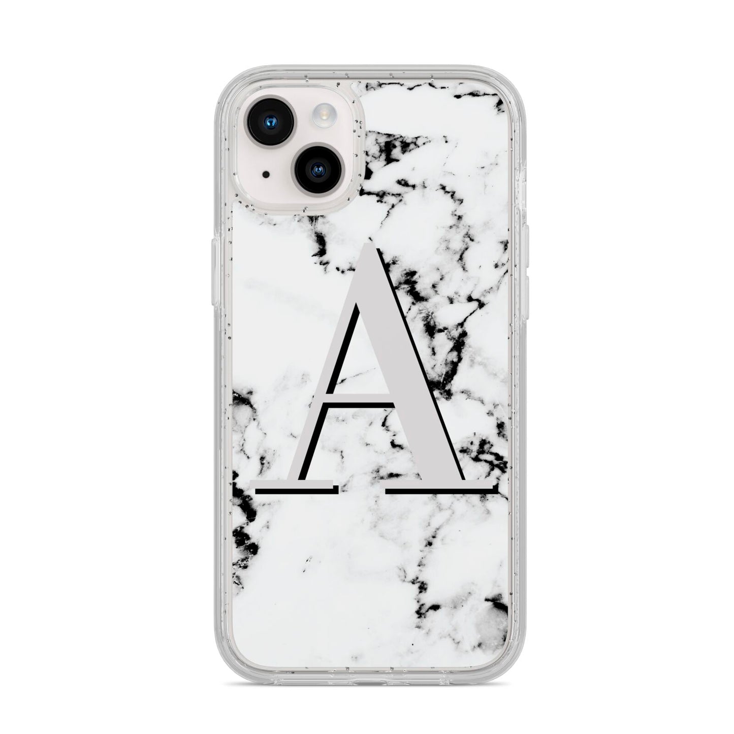 Personalised Grey Large Initial Marble iPhone 14 Plus Glitter Tough Case Starlight