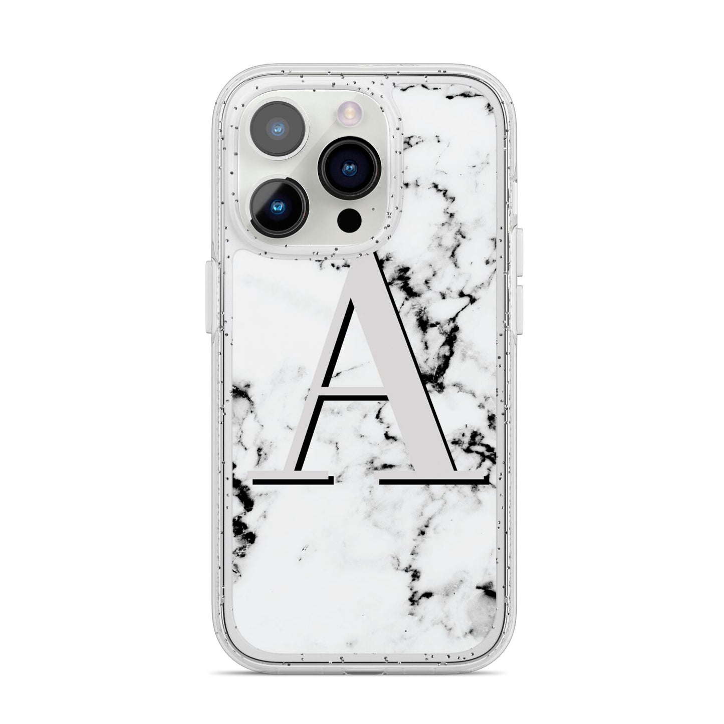 Personalised Grey Large Initial Marble iPhone 14 Pro Glitter Tough Case Silver