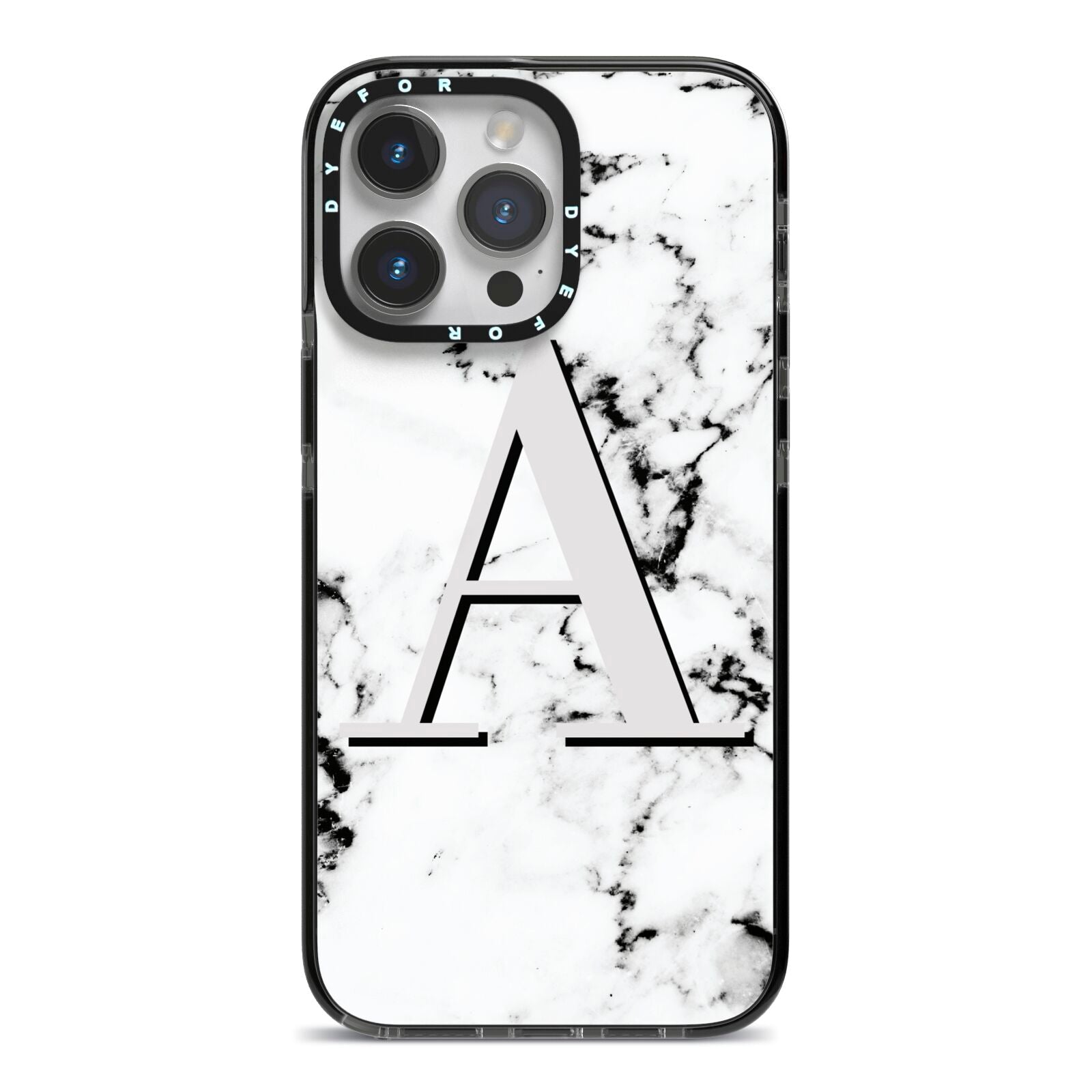 Personalised Grey Large Initial Marble iPhone 14 Pro Max Black Impact Case on Silver phone