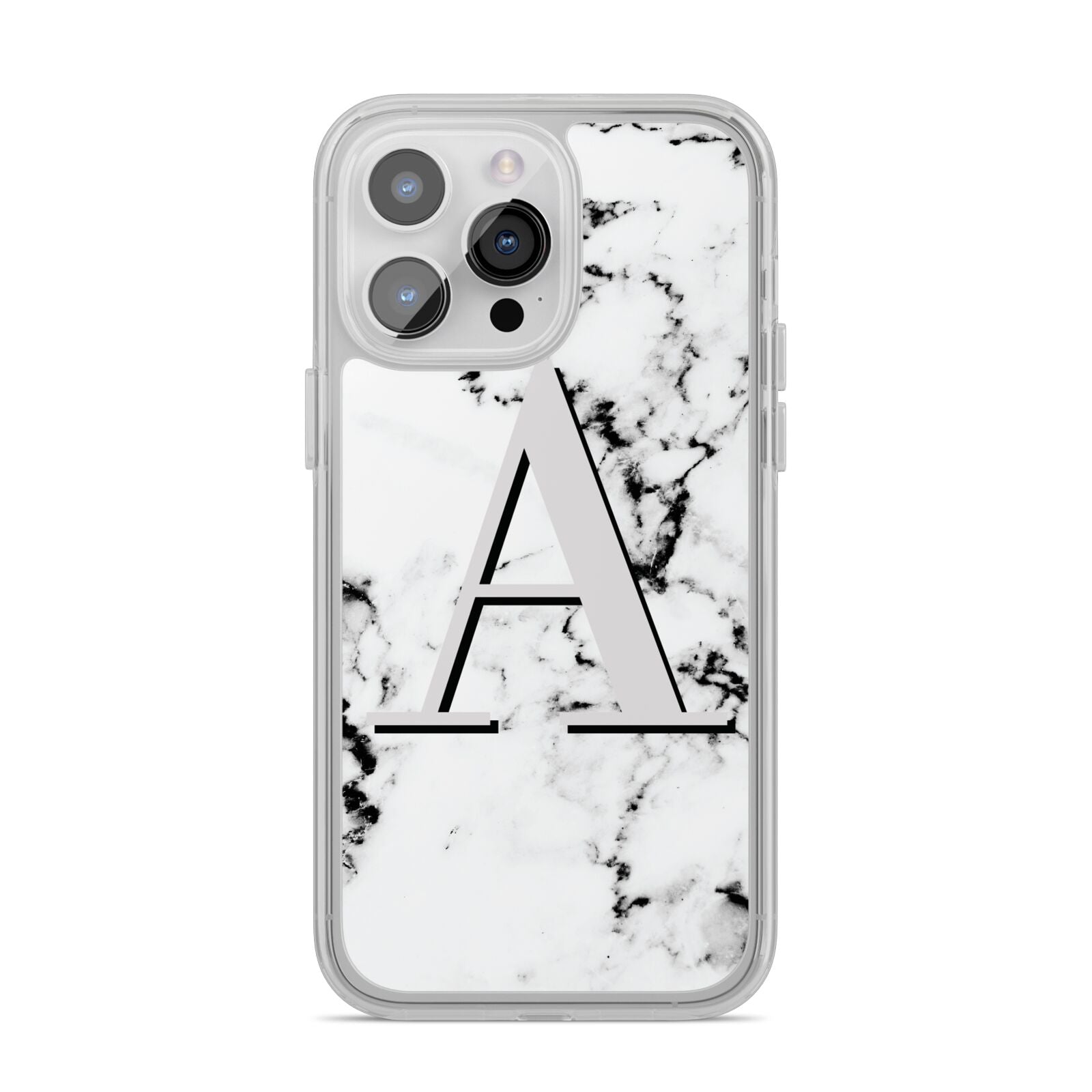 Personalised Grey Large Initial Marble iPhone 14 Pro Max Clear Tough Case Silver