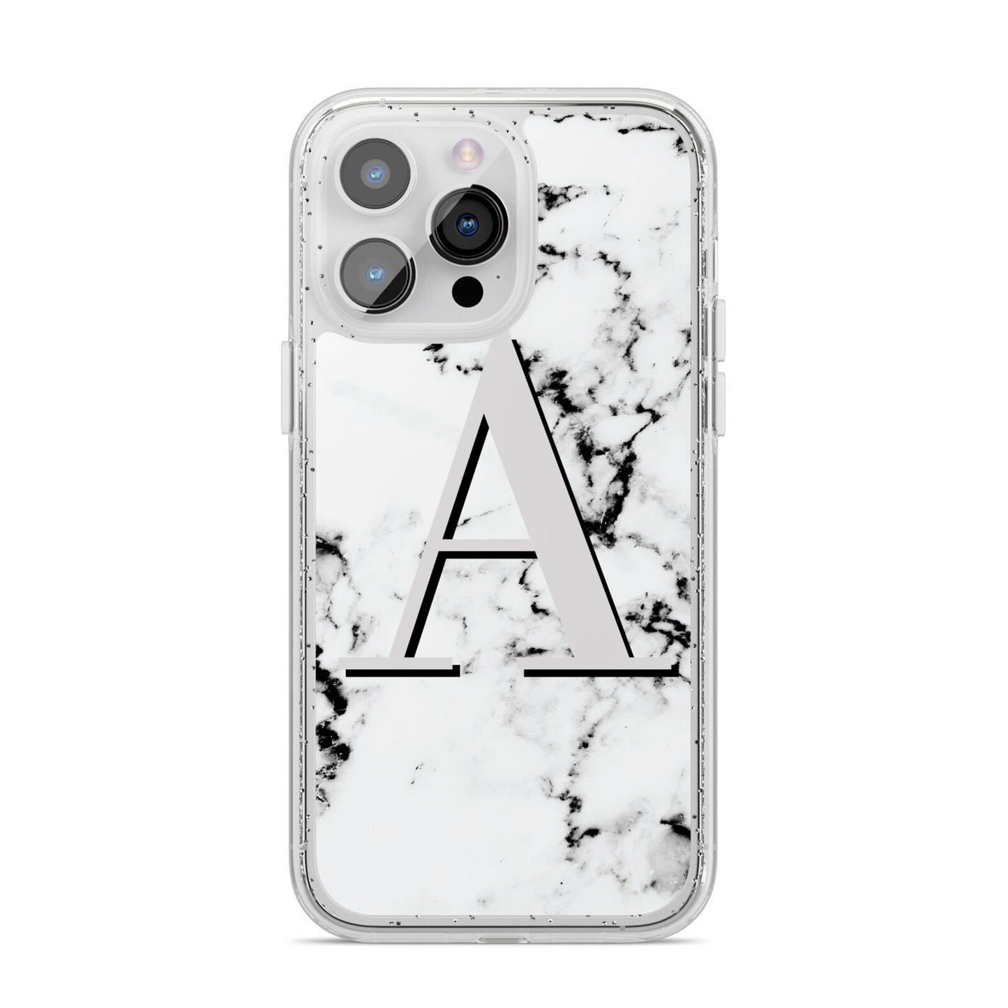 Personalised Grey Large Initial Marble iPhone 14 Pro Max Glitter Tough Case Silver