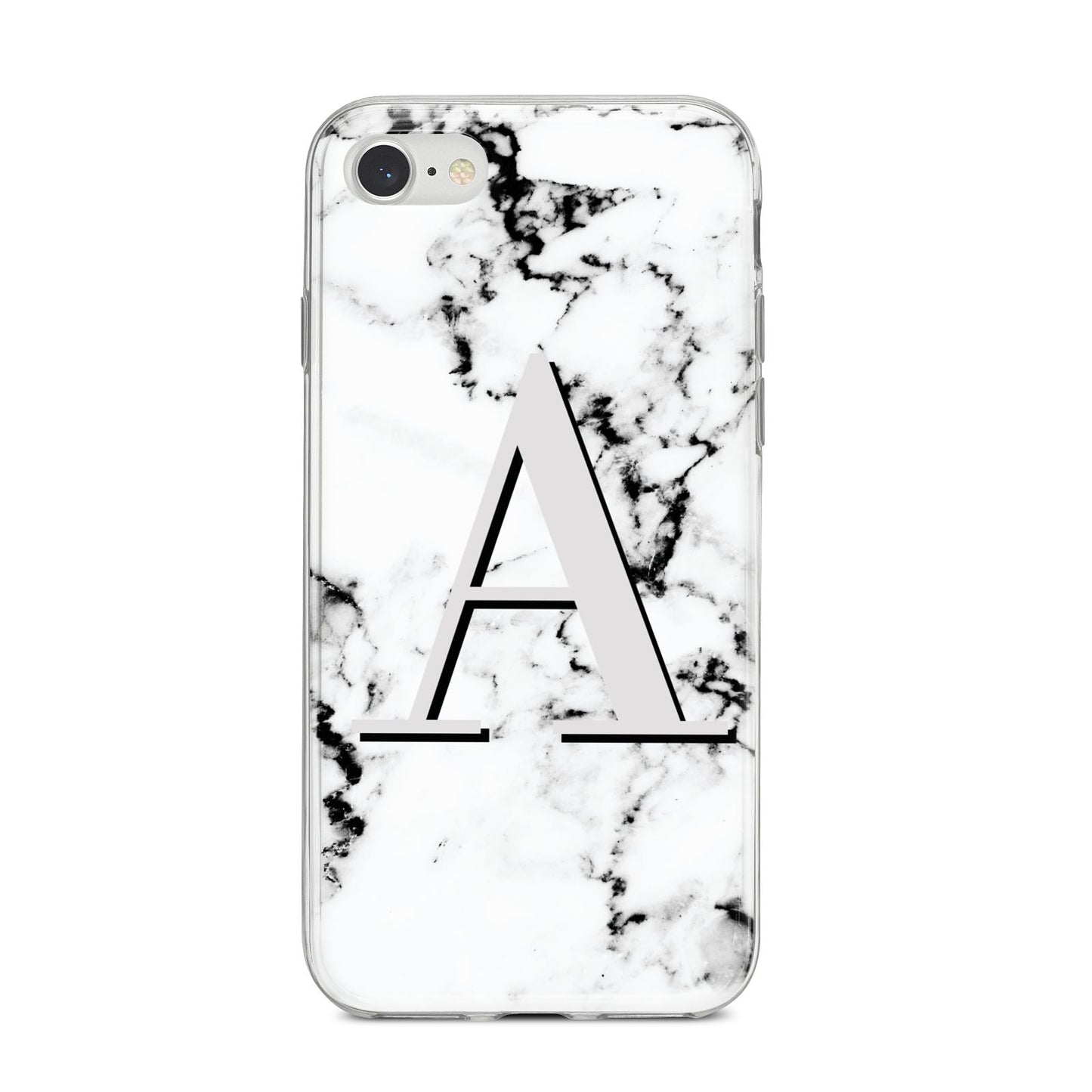 Personalised Grey Large Initial Marble iPhone 8 Bumper Case on Silver iPhone