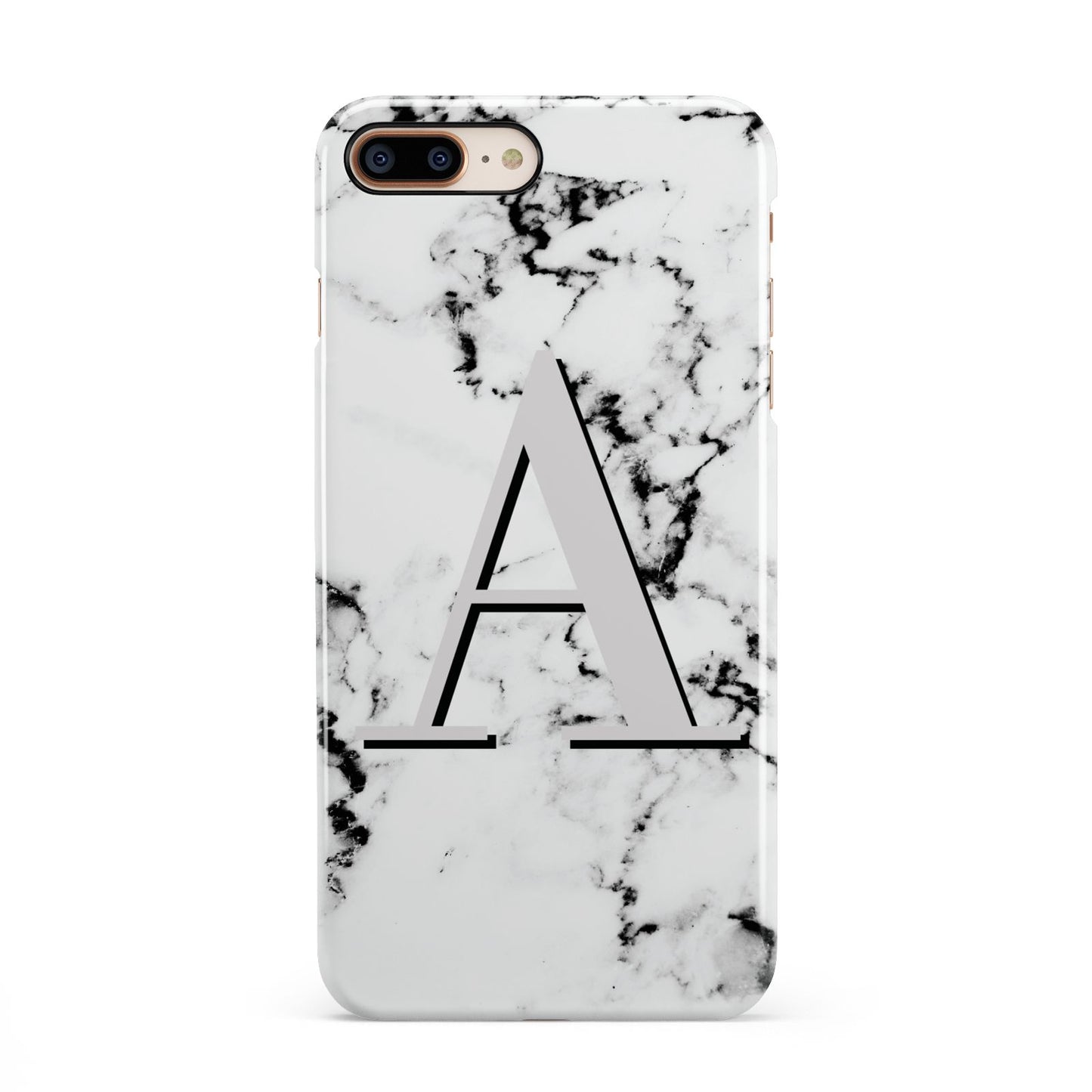 Personalised Grey Large Initial Marble iPhone 8 Plus 3D Snap Case on Gold Phone