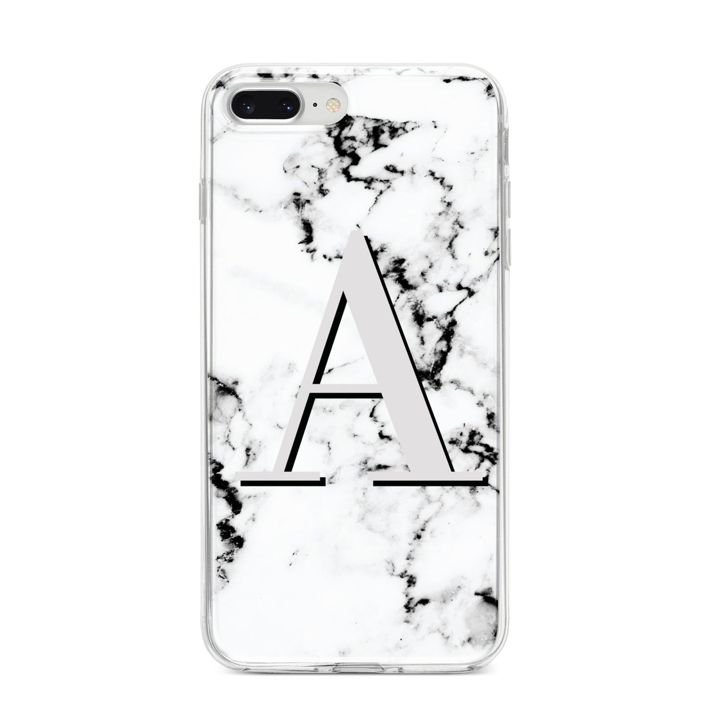 Personalised Grey Large Initial Marble iPhone 8 Plus Bumper Case on Silver iPhone