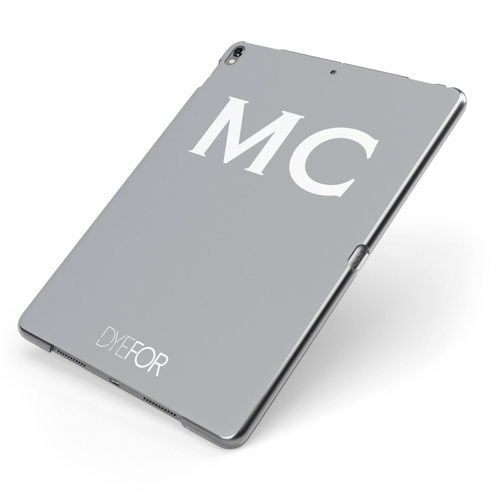 Personalised Grey White Initial Apple iPad Case on Grey iPad Side View