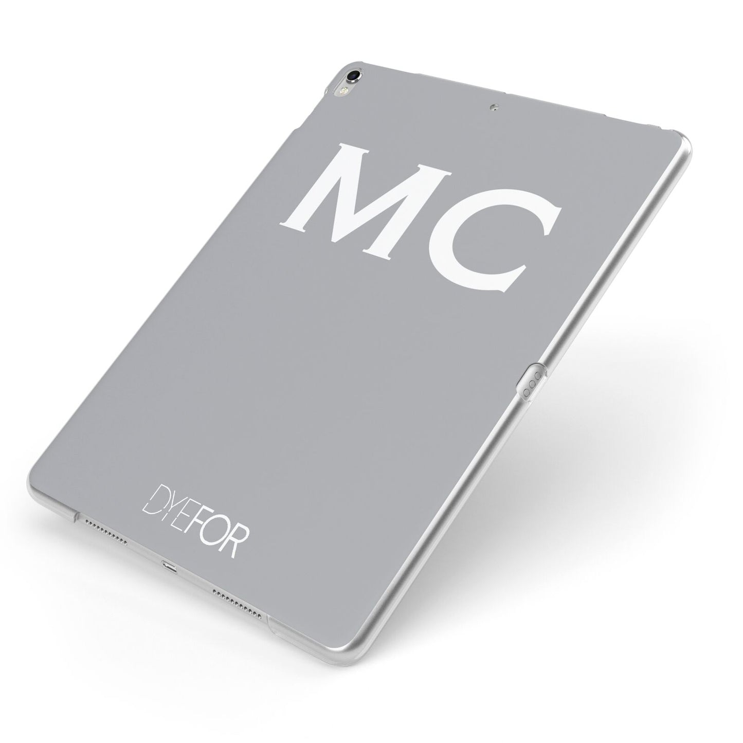 Personalised Grey White Initial Apple iPad Case on Silver iPad Side View