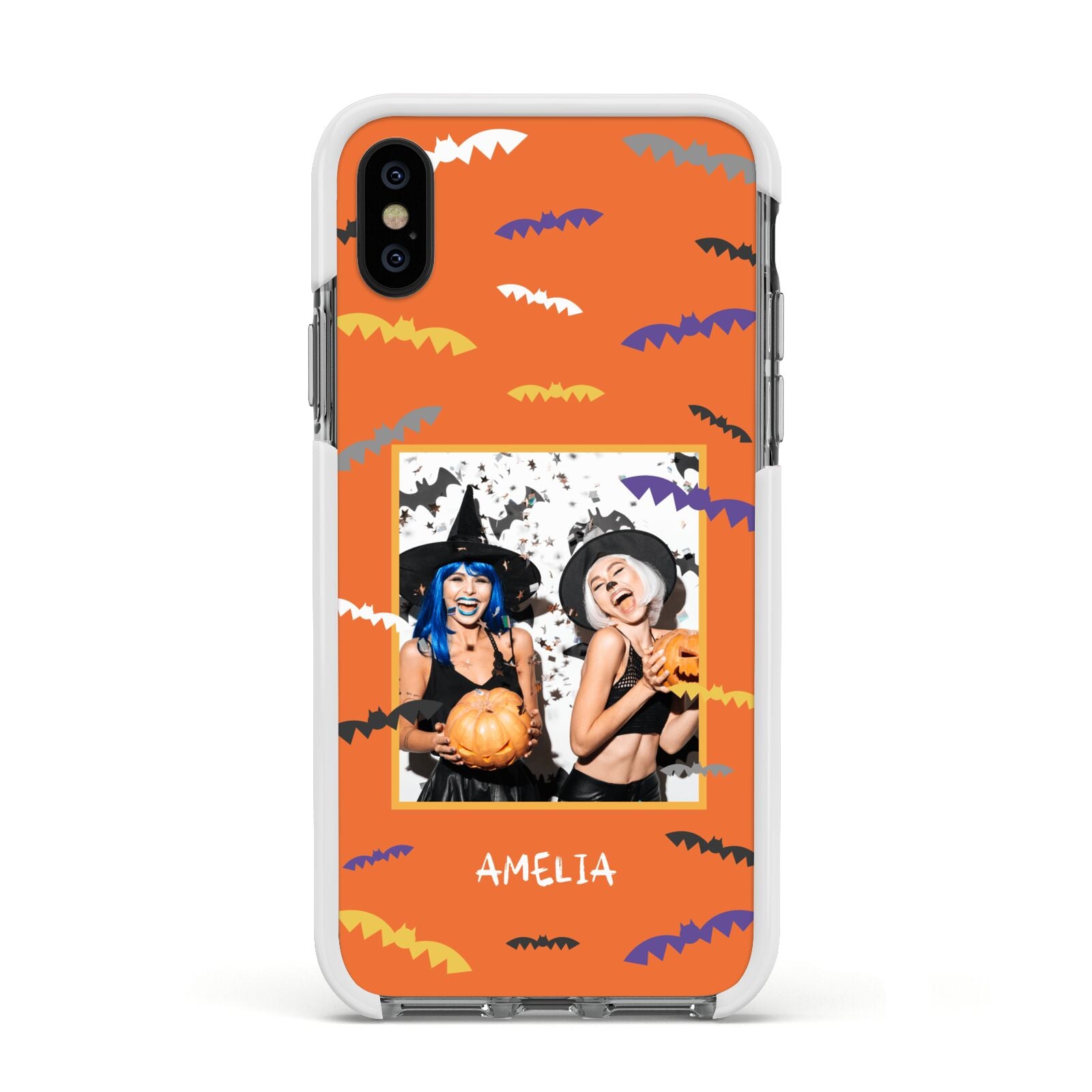 Personalised Halloween Bats Photo Upload Apple iPhone Xs Impact Case White Edge on Black Phone