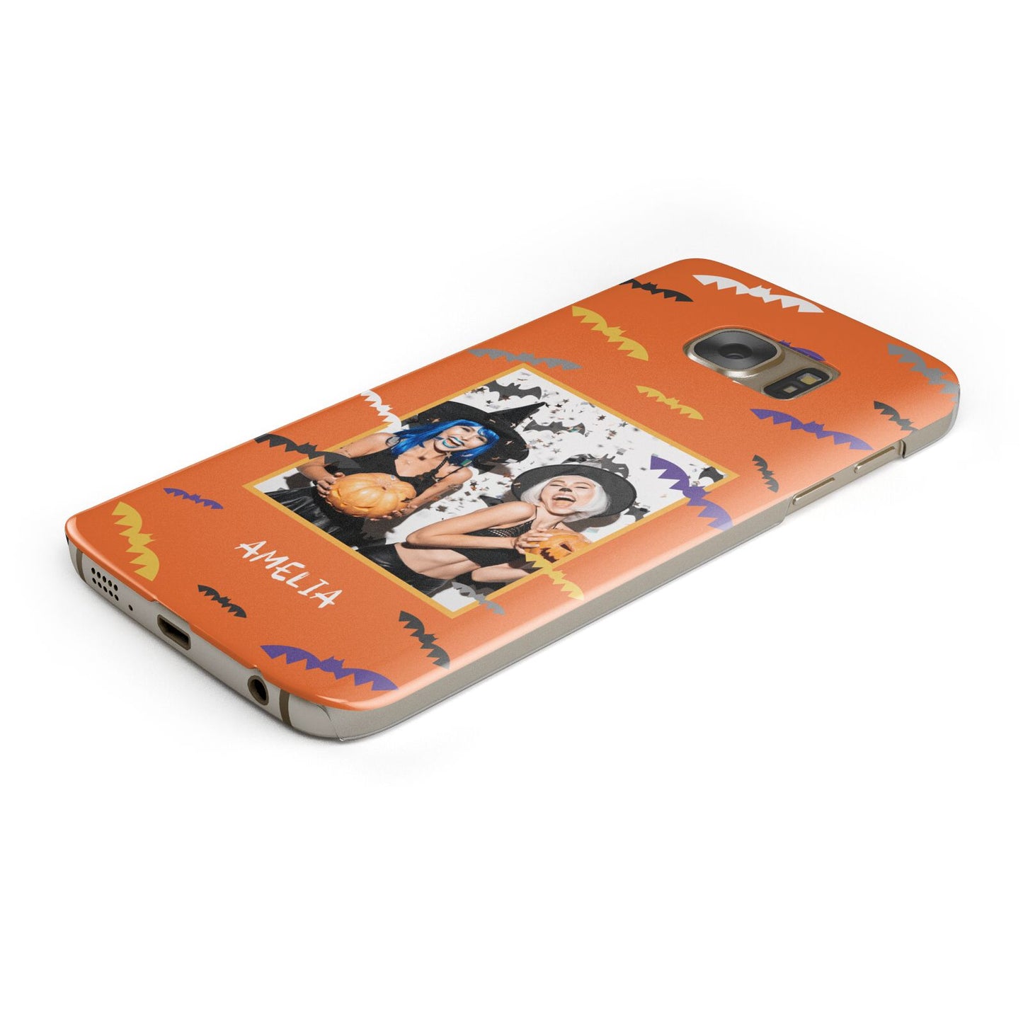 Personalised Halloween Bats Photo Upload Protective Samsung Galaxy Case Angled Image