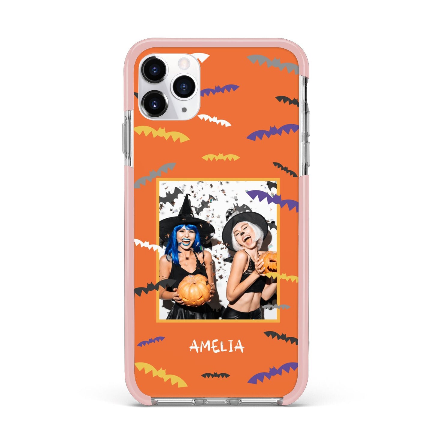 Personalised Halloween Bats Photo Upload iPhone 11 Pro Max Impact Pink Edge Case