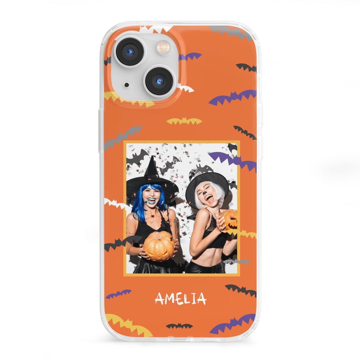 Personalised Halloween Bats Photo Upload iPhone 13 Mini Clear Bumper Case