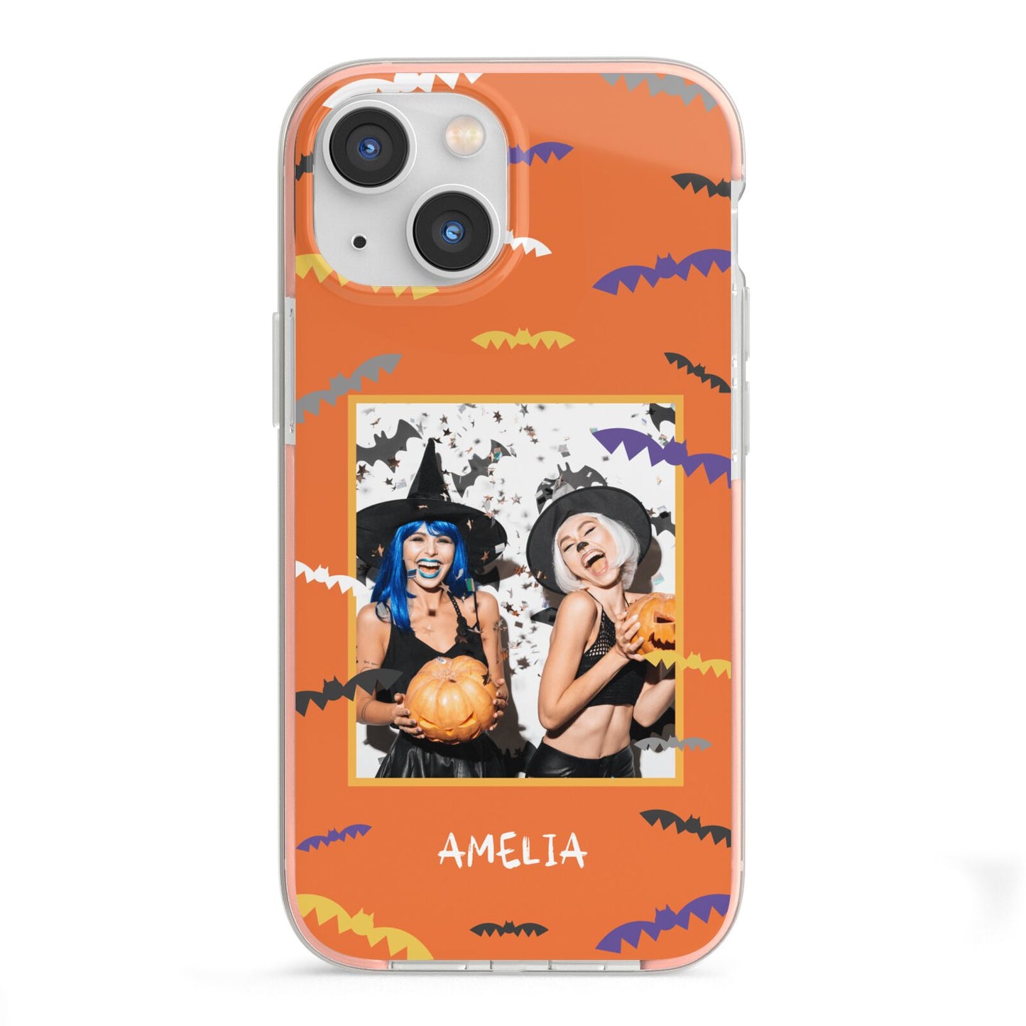 Personalised Halloween Bats Photo Upload iPhone 13 Mini TPU Impact Case with Pink Edges