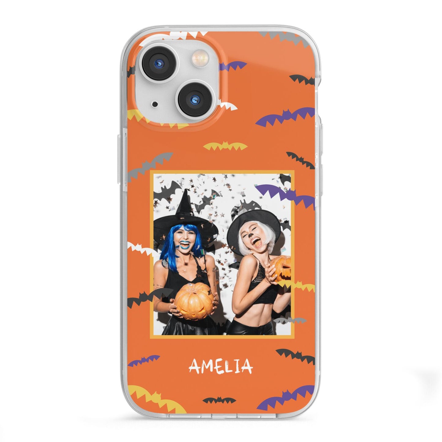 Personalised Halloween Bats Photo Upload iPhone 13 Mini TPU Impact Case with White Edges