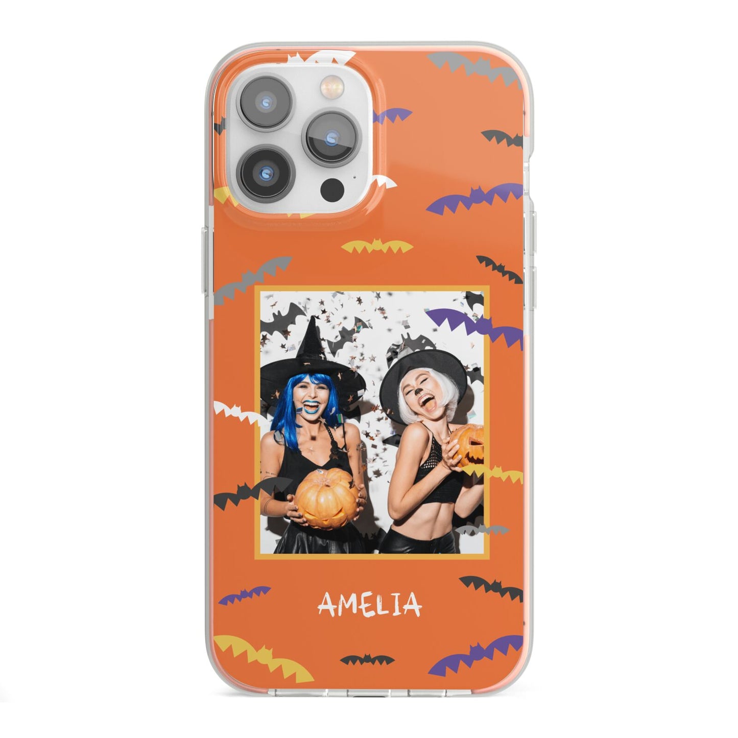 Personalised Halloween Bats Photo Upload iPhone 13 Pro Max TPU Impact Case with Pink Edges