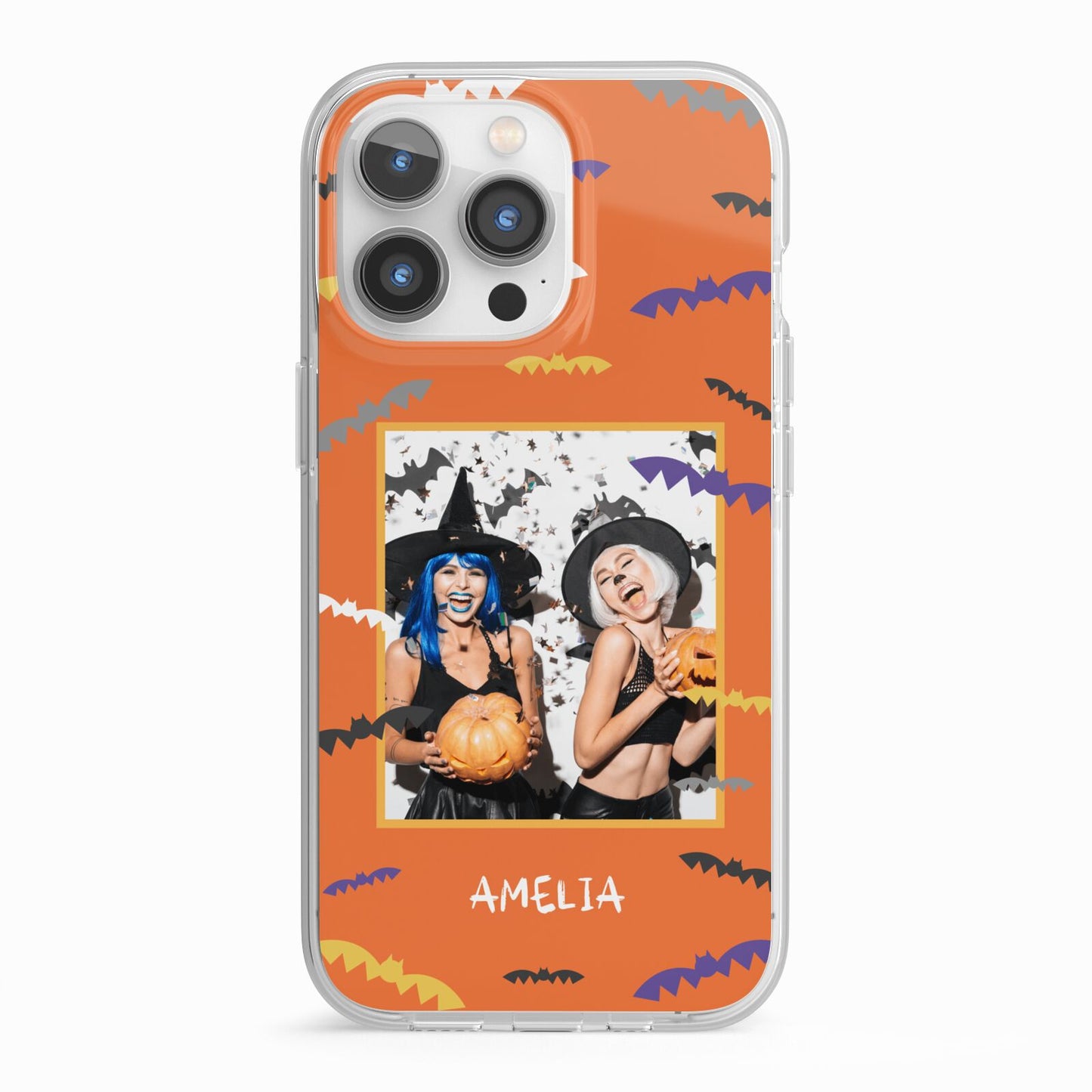 Personalised Halloween Bats Photo Upload iPhone 13 Pro TPU Impact Case with White Edges