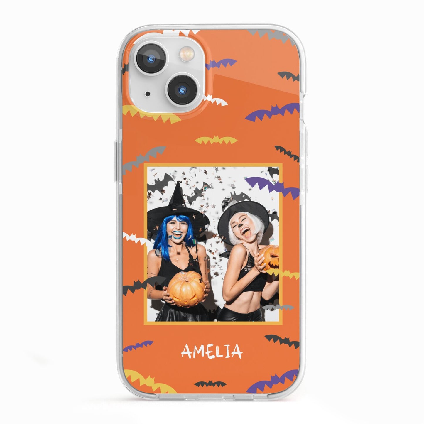 Personalised Halloween Bats Photo Upload iPhone 13 TPU Impact Case with White Edges