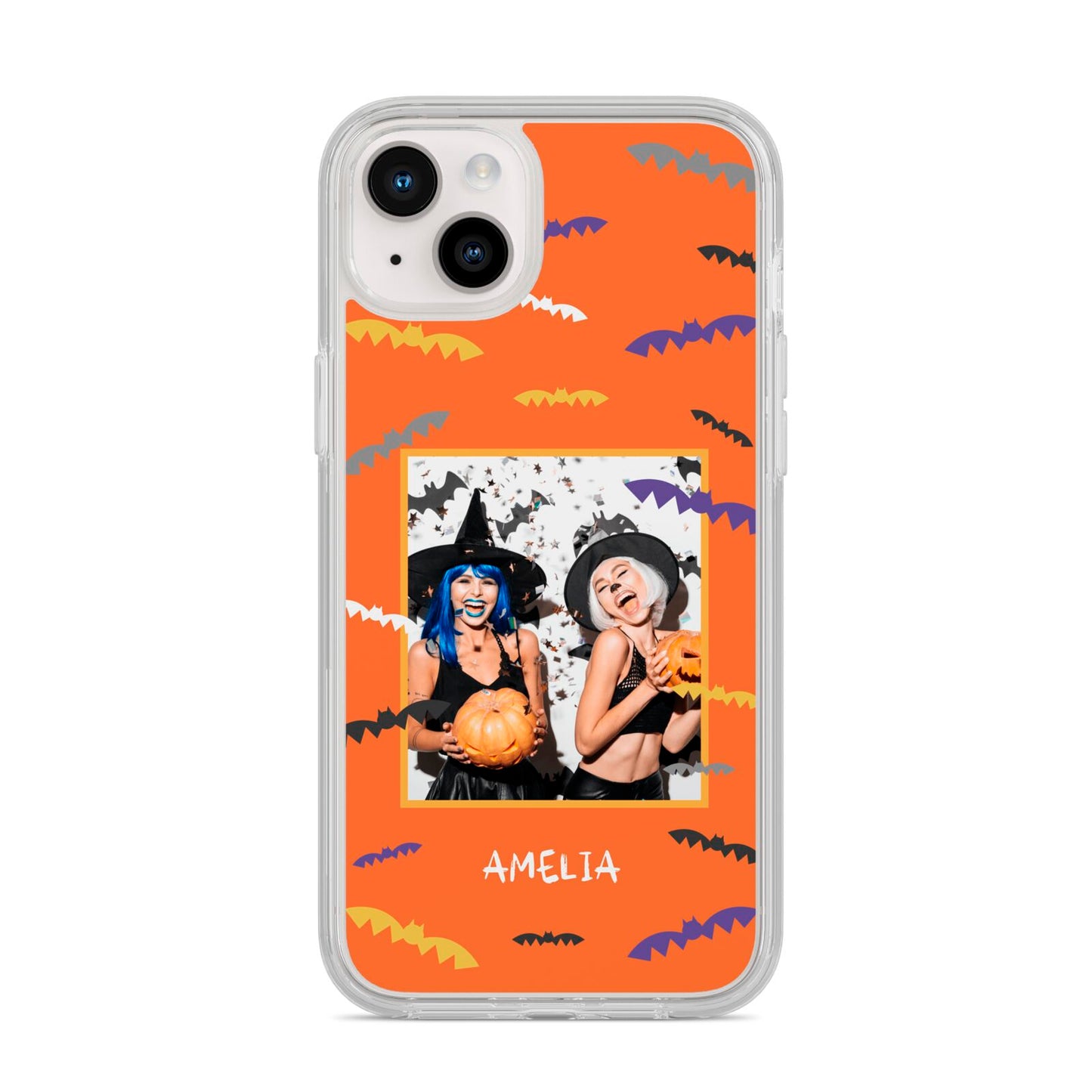 Personalised Halloween Bats Photo Upload iPhone 14 Plus Clear Tough Case Starlight