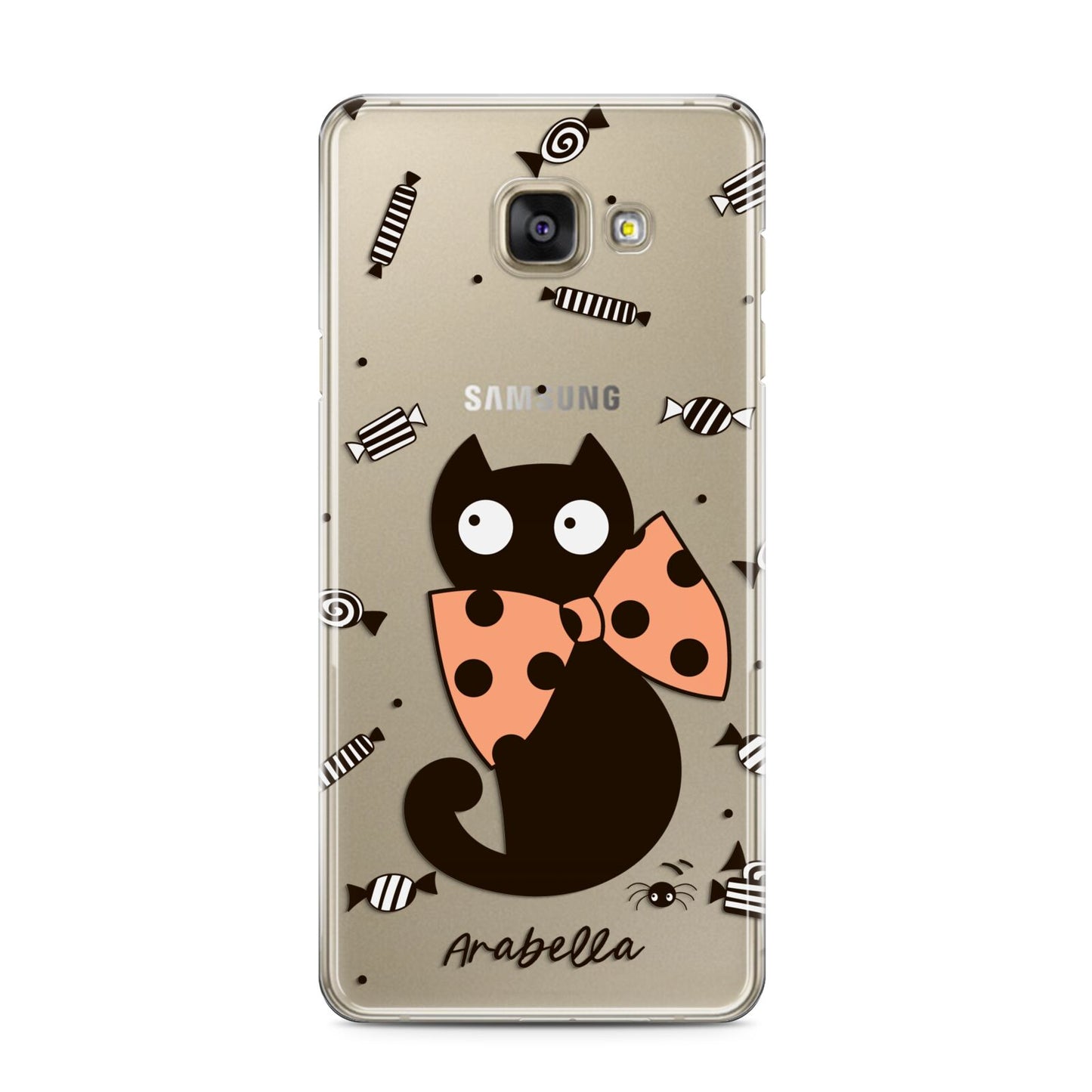 Personalised Halloween Cat Samsung Galaxy A3 2016 Case on gold phone