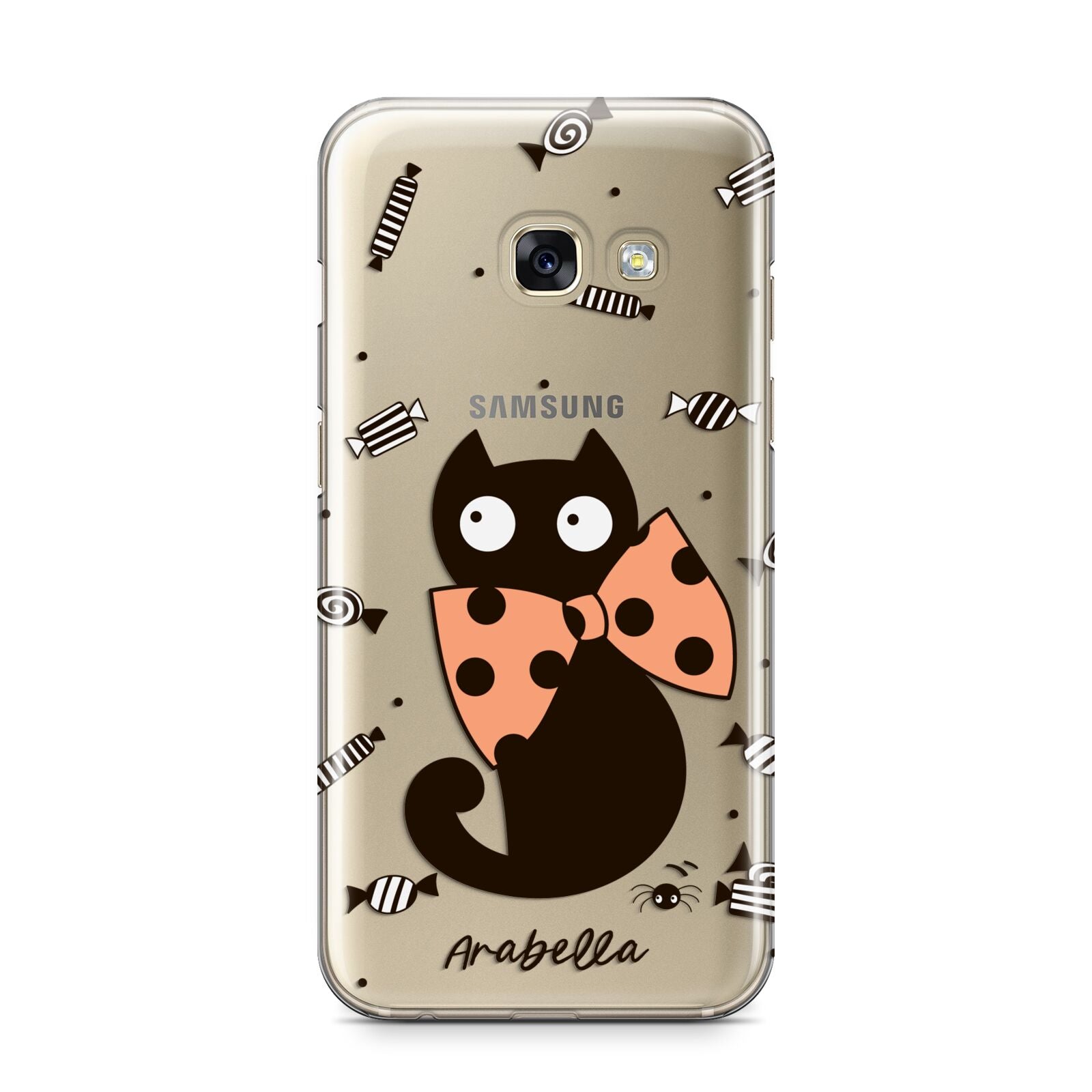 Personalised Halloween Cat Samsung Galaxy A3 2017 Case on gold phone