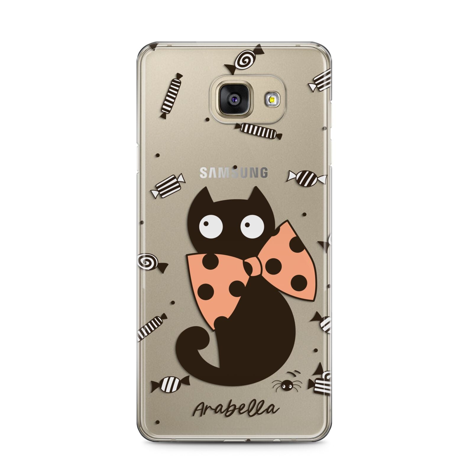 Personalised Halloween Cat Samsung Galaxy A5 2016 Case on gold phone