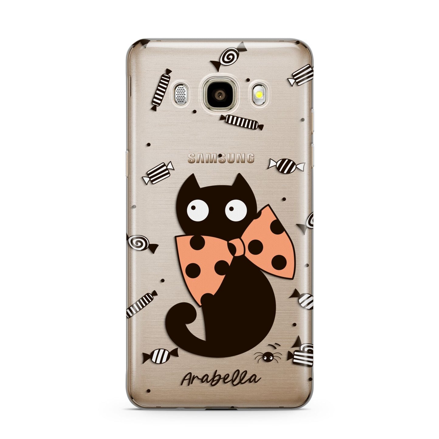 Personalised Halloween Cat Samsung Galaxy J7 2016 Case on gold phone