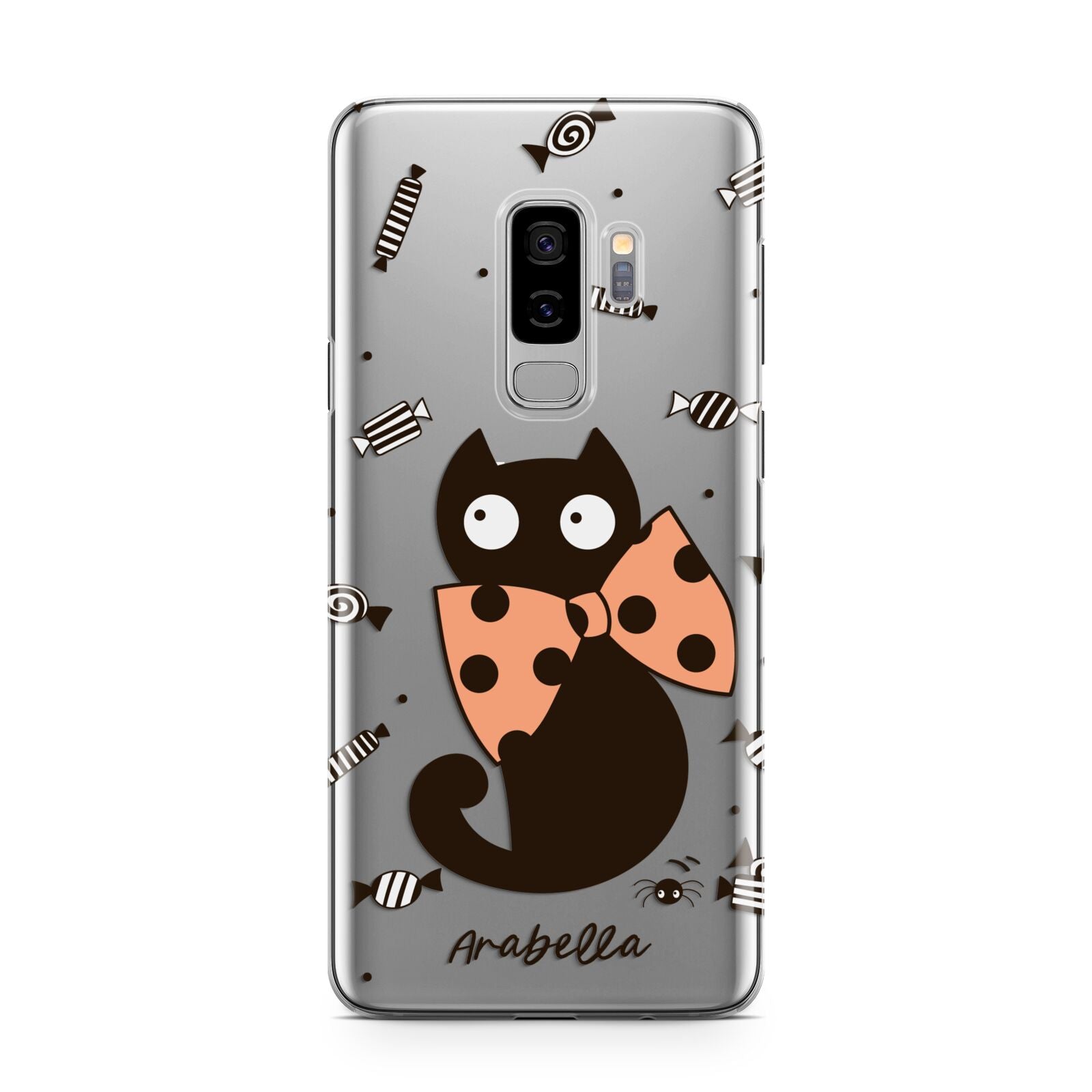 Personalised Halloween Cat Samsung Galaxy S9 Plus Case on Silver phone