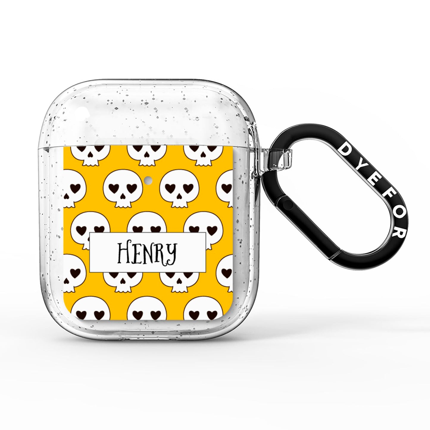 Personalised Halloween Heart Skulls AirPods Glitter Case