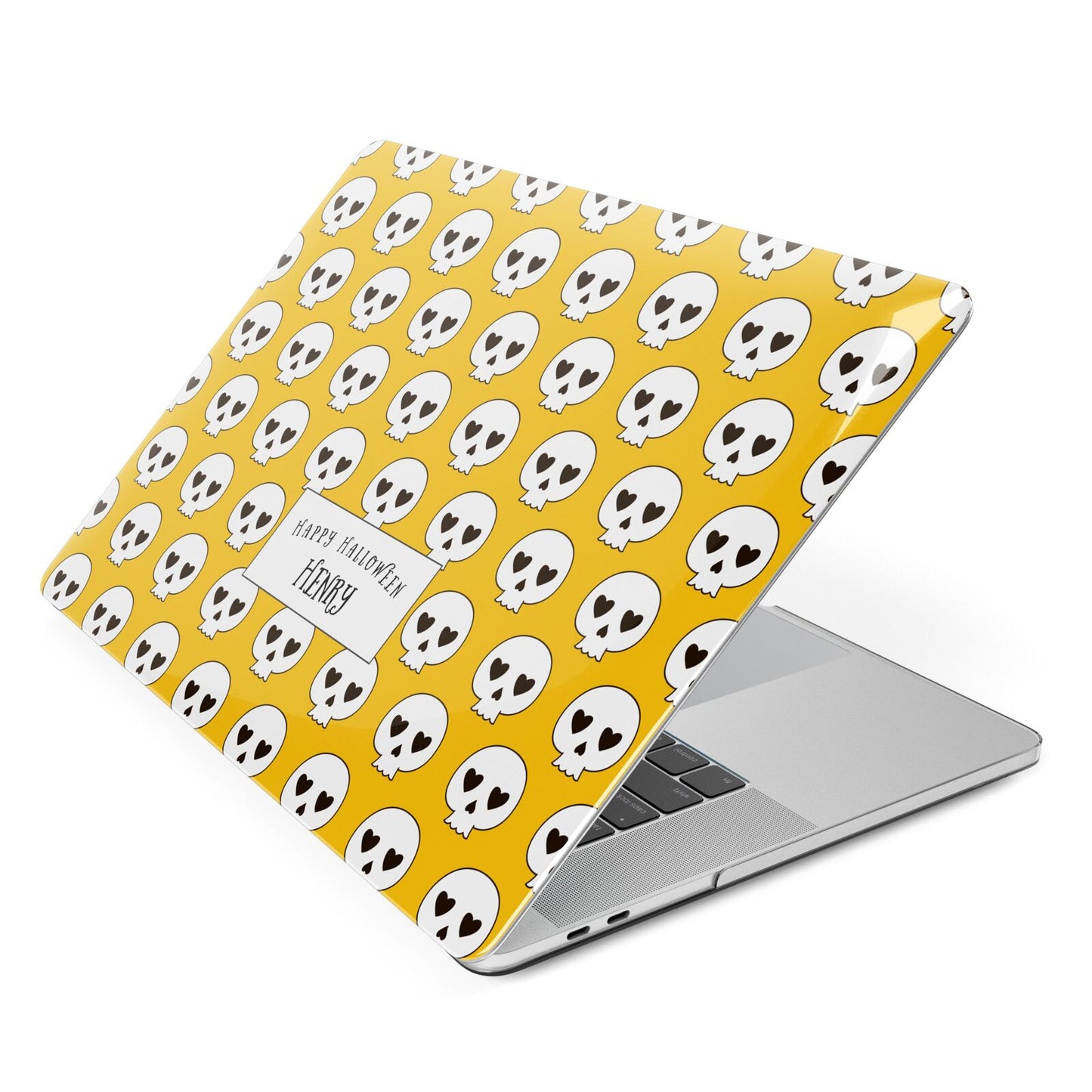 Personalised Halloween Heart Skulls Apple MacBook Case Side View