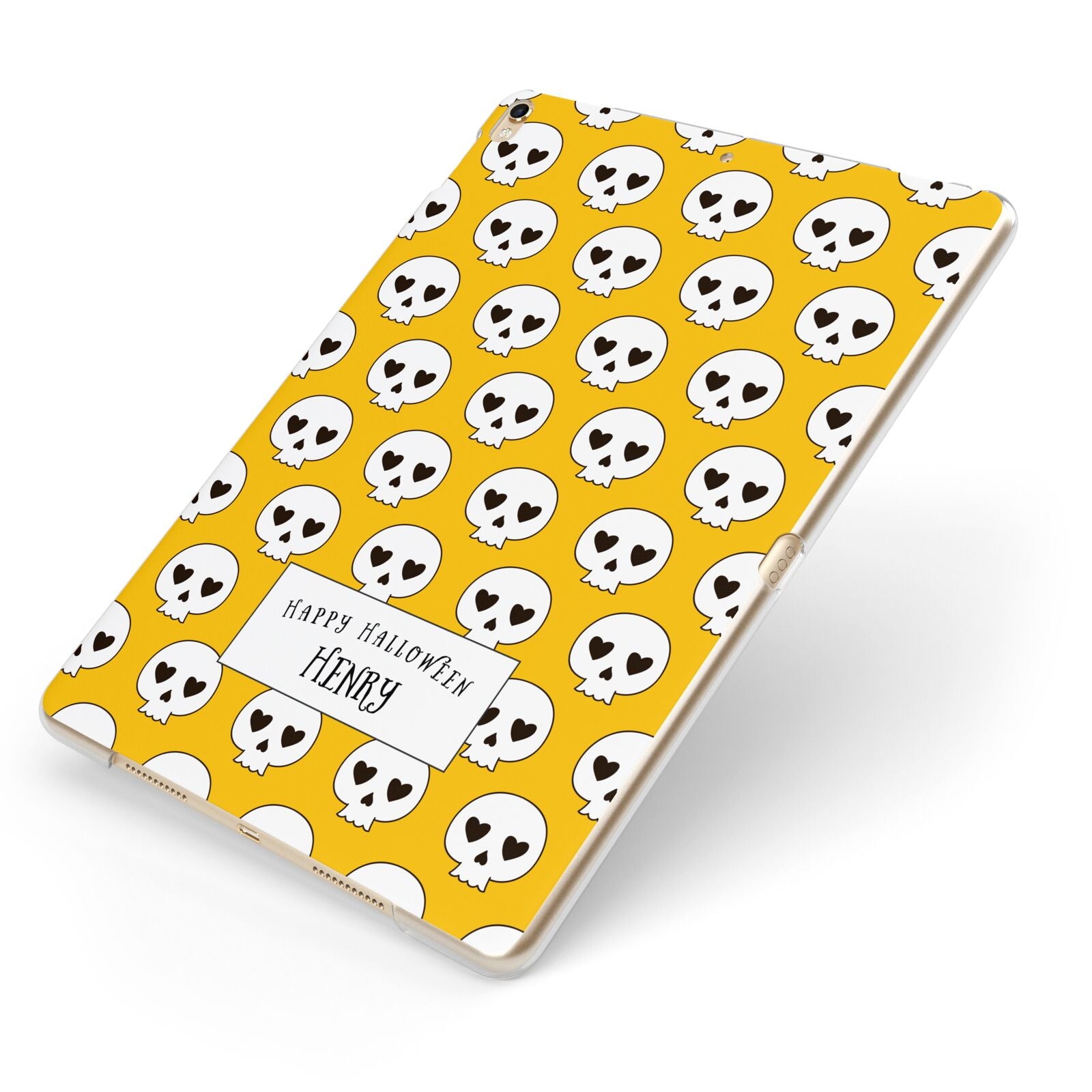 Personalised Halloween Heart Skulls Apple iPad Case on Gold iPad Side View