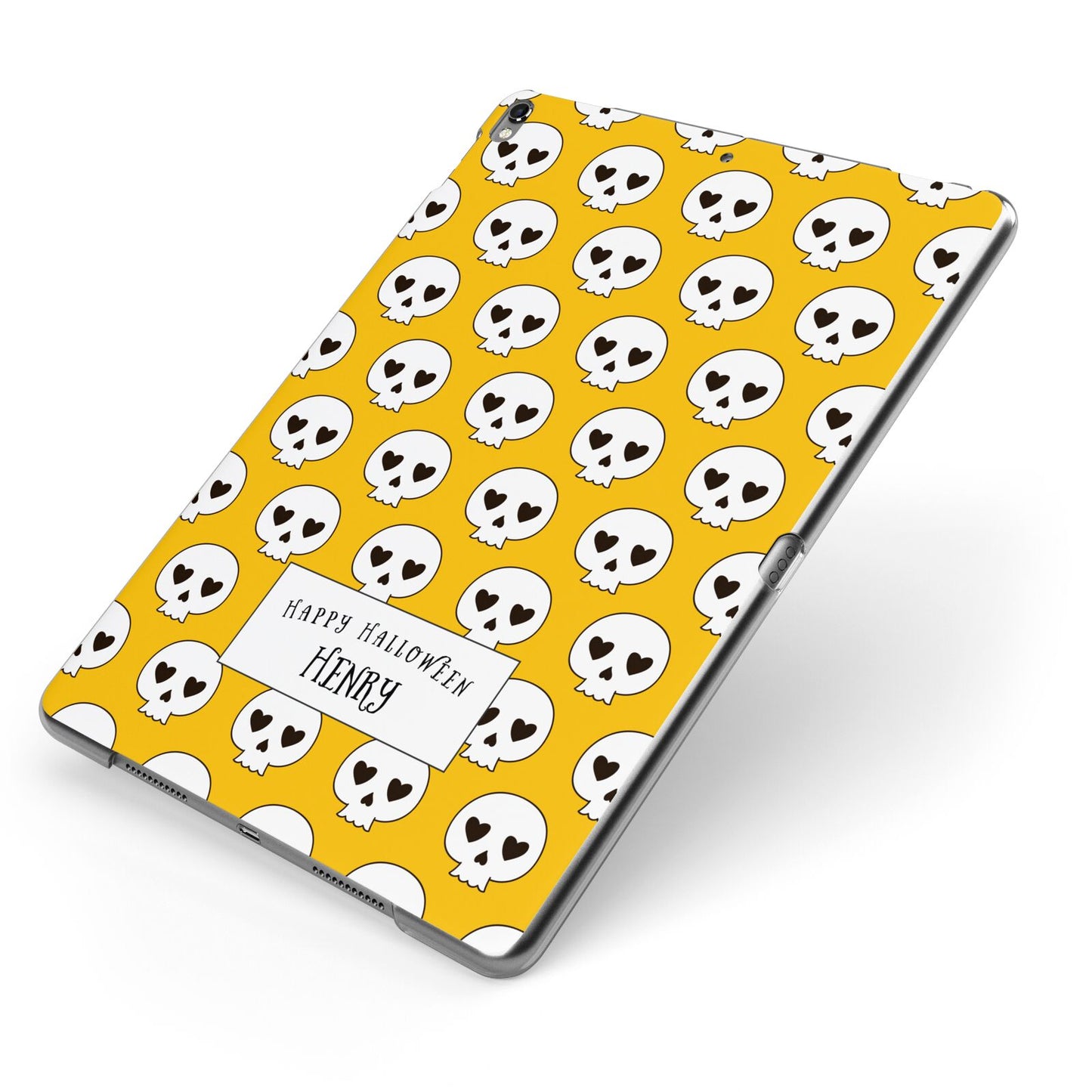 Personalised Halloween Heart Skulls Apple iPad Case on Grey iPad Side View