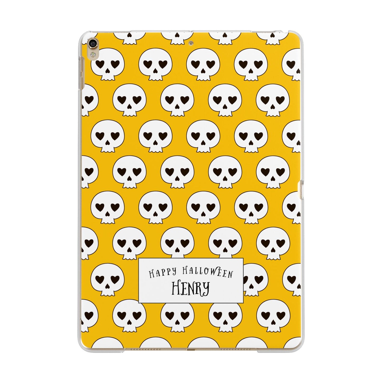 Personalised Halloween Heart Skulls Apple iPad Gold Case