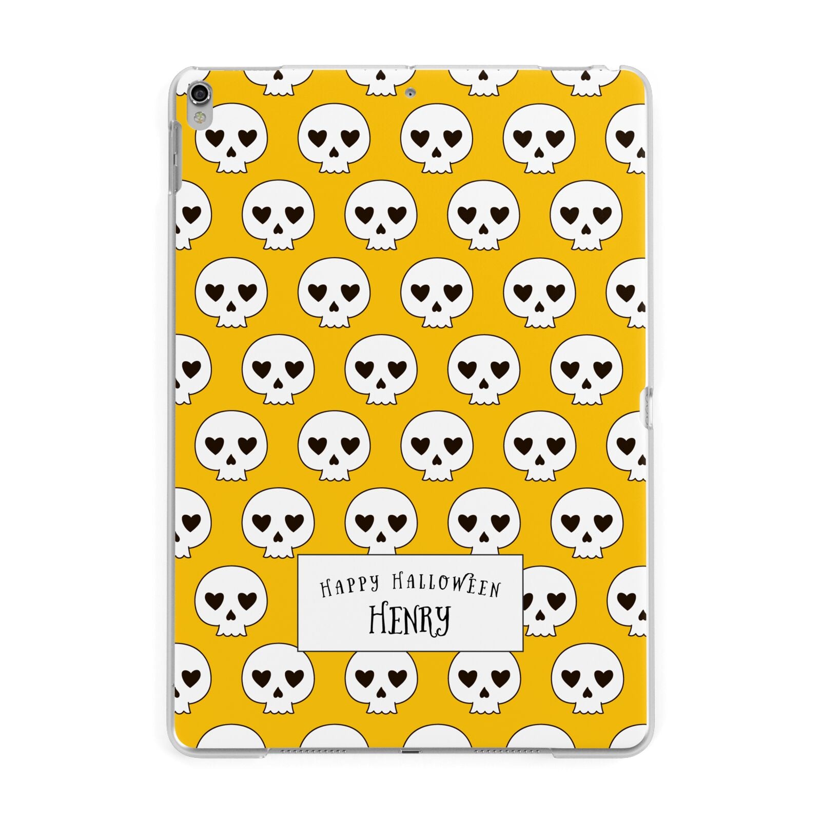 Personalised Halloween Heart Skulls Apple iPad Silver Case