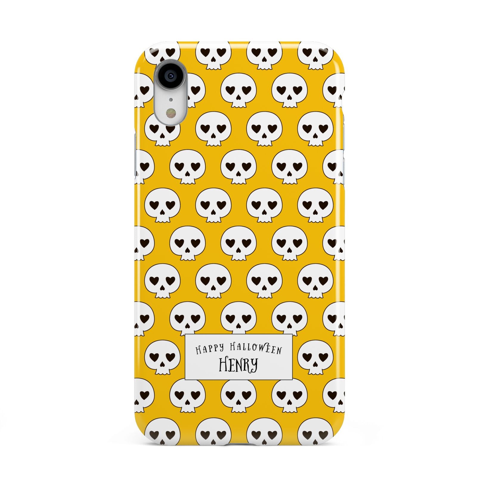 Personalised Halloween Heart Skulls Apple iPhone XR White 3D Tough Case