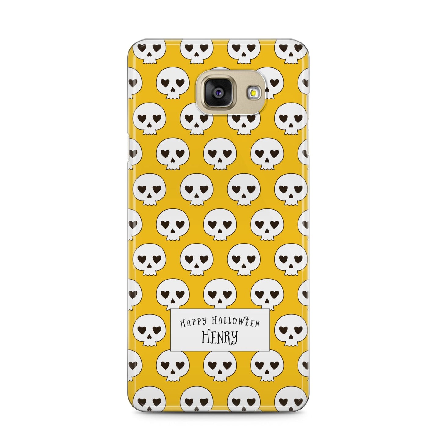 Personalised Halloween Heart Skulls Samsung Galaxy A5 2016 Case on gold phone