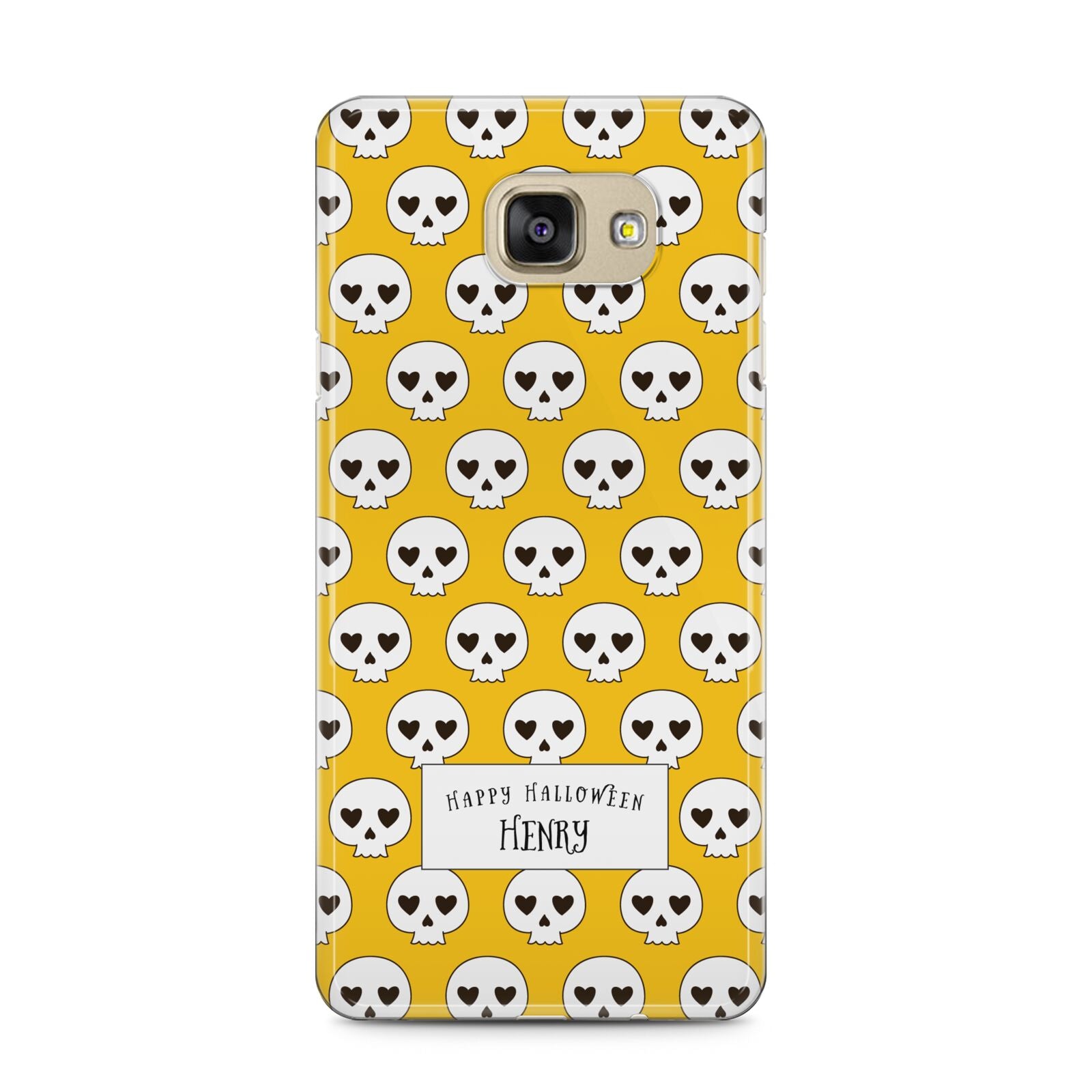 Personalised Halloween Heart Skulls Samsung Galaxy A5 2016 Case on gold phone