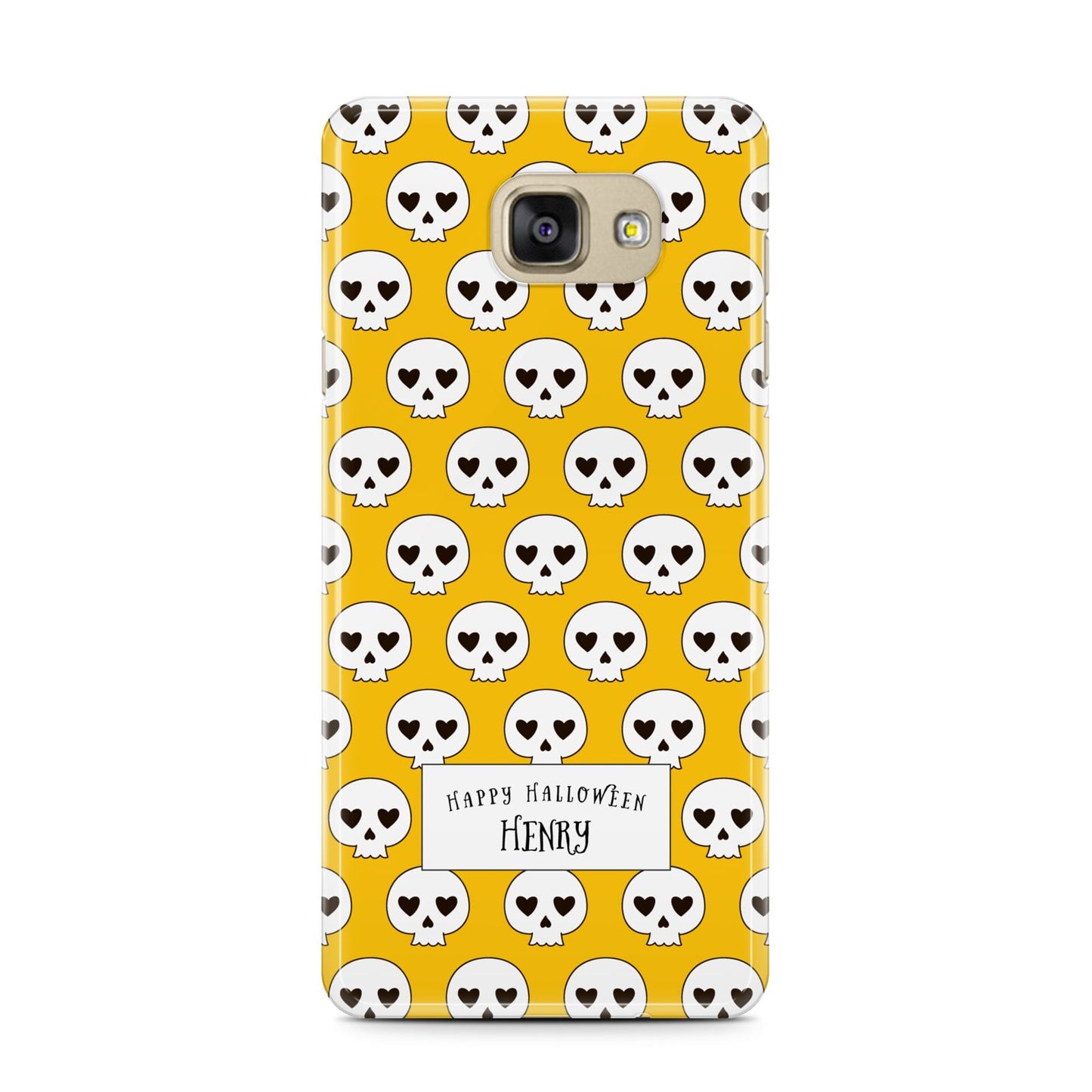 Personalised Halloween Heart Skulls Samsung Galaxy A7 2016 Case on gold phone