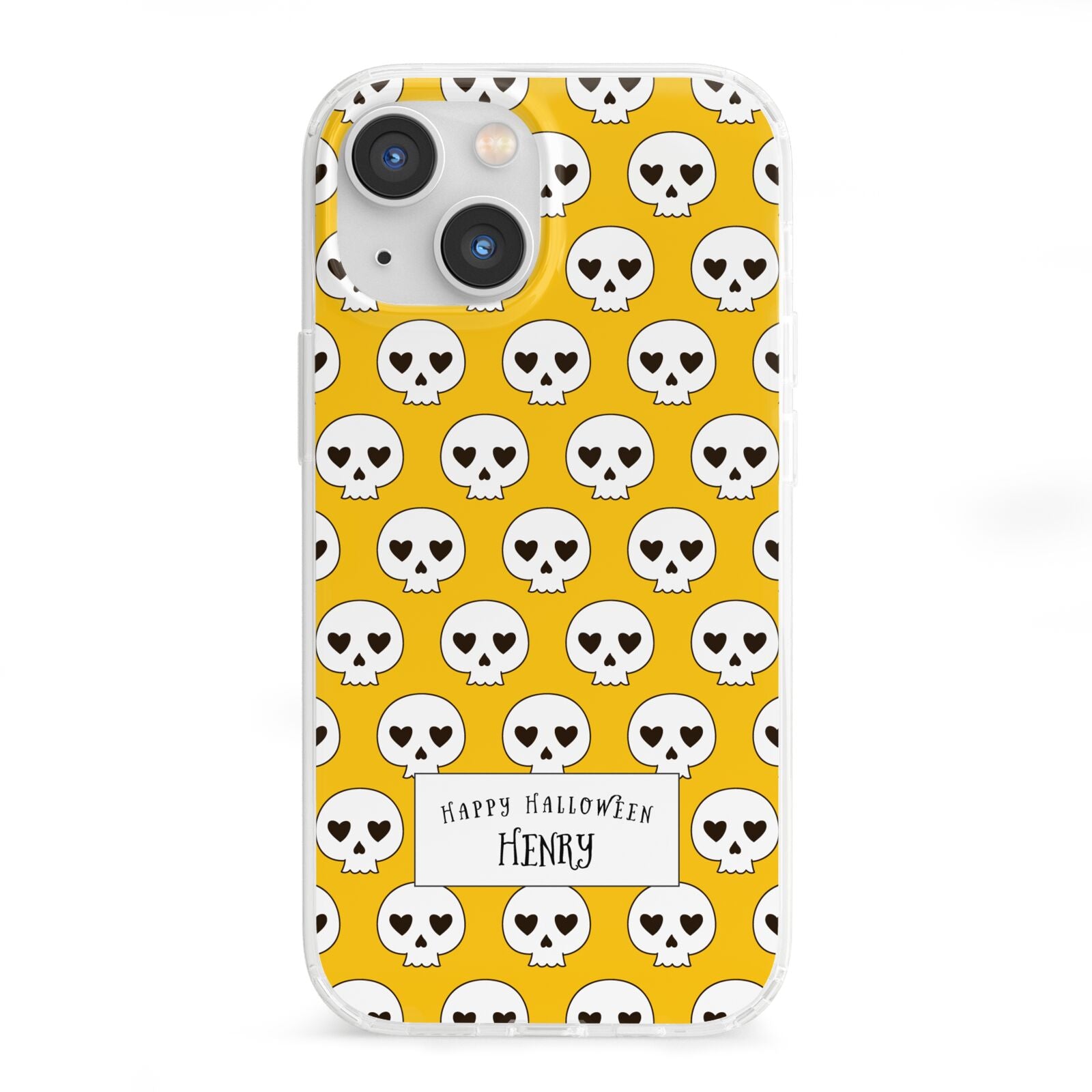 Personalised Halloween Heart Skulls iPhone 13 Mini Clear Bumper Case