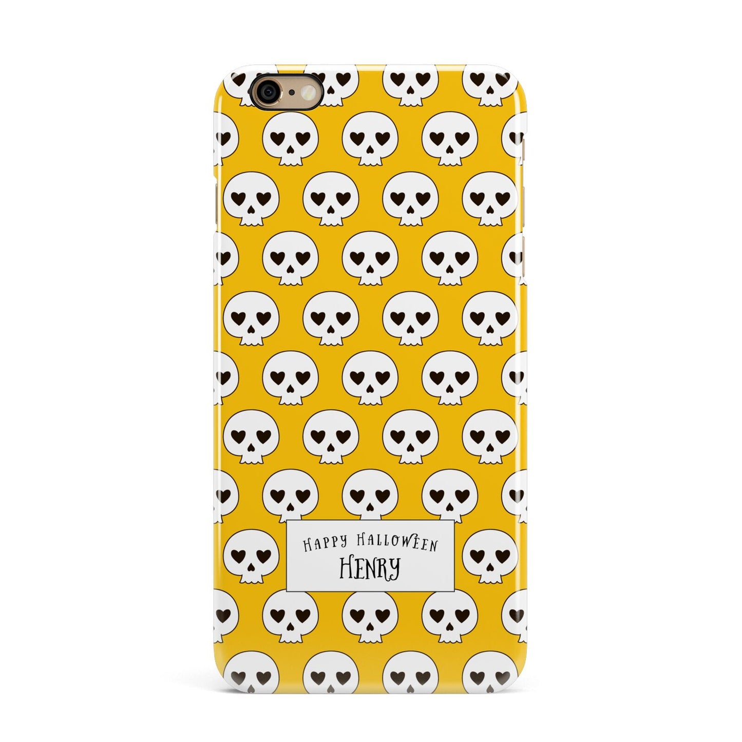 Personalised Halloween Heart Skulls iPhone 6 Plus 3D Snap Case on Gold Phone