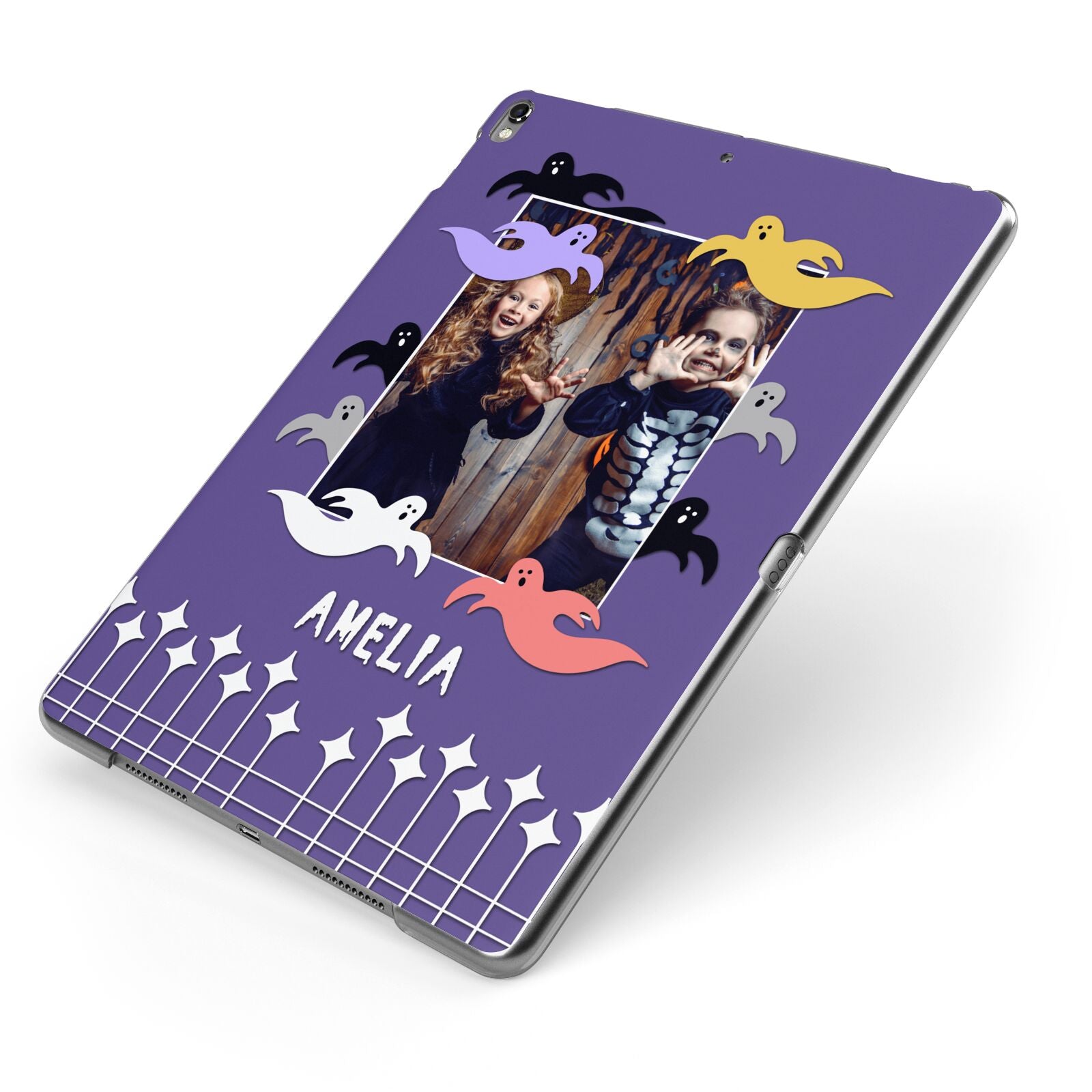 Personalised Halloween Photo Upload Apple iPad Case on Grey iPad Side View