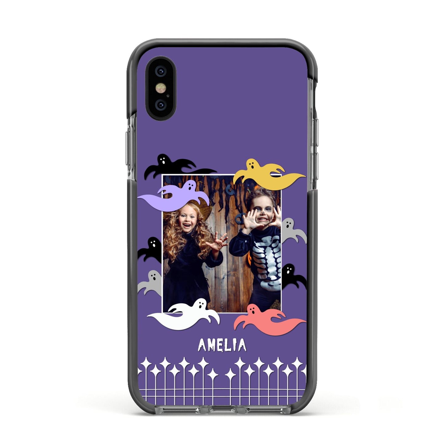 Personalised Halloween Photo Upload Apple iPhone Xs Impact Case Black Edge on Black Phone