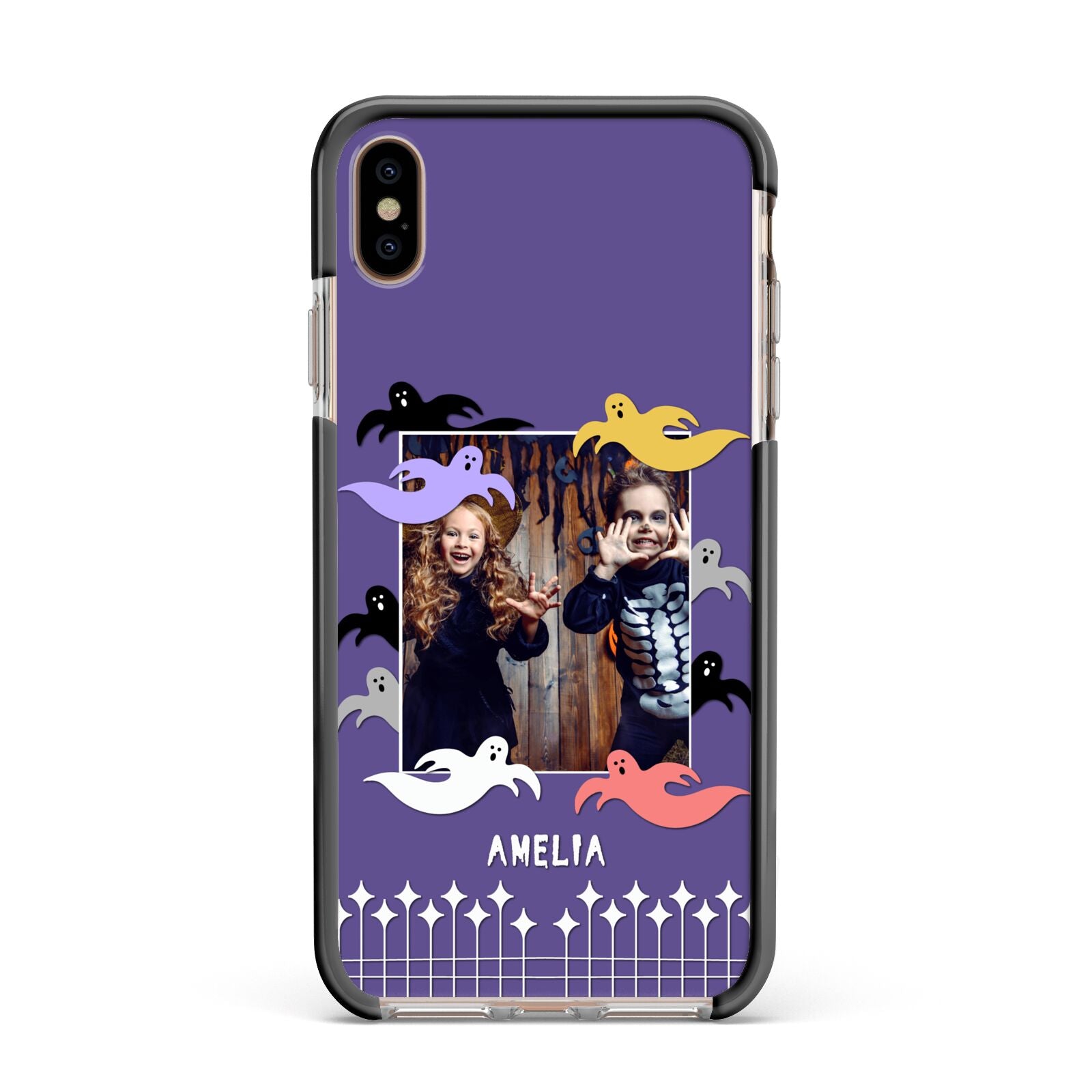 Personalised Halloween Photo Upload Apple iPhone Xs Max Impact Case Black Edge on Gold Phone