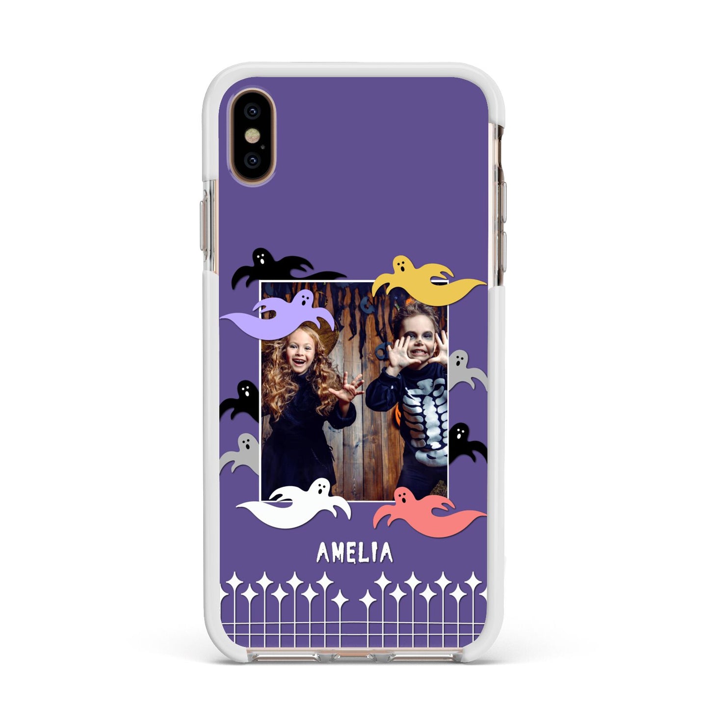 Personalised Halloween Photo Upload Apple iPhone Xs Max Impact Case White Edge on Gold Phone