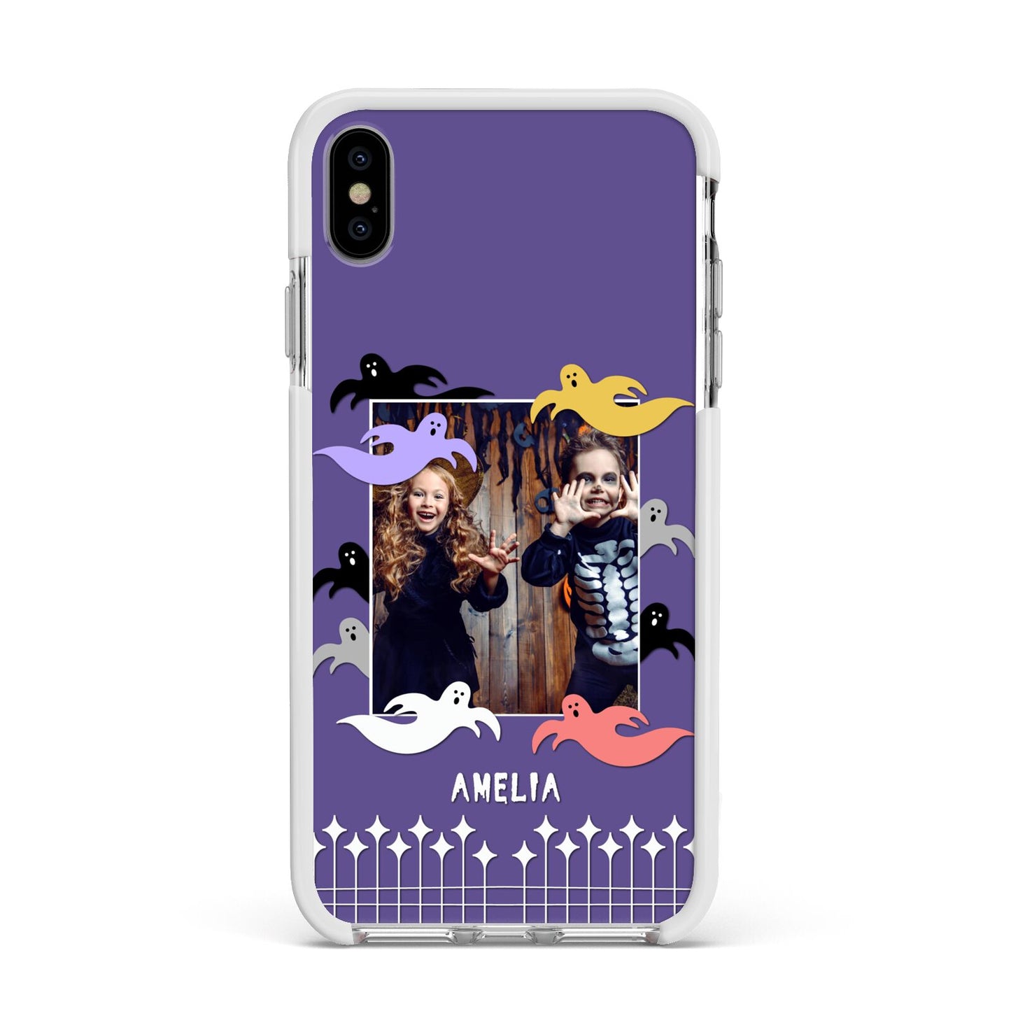 Personalised Halloween Photo Upload Apple iPhone Xs Max Impact Case White Edge on Silver Phone