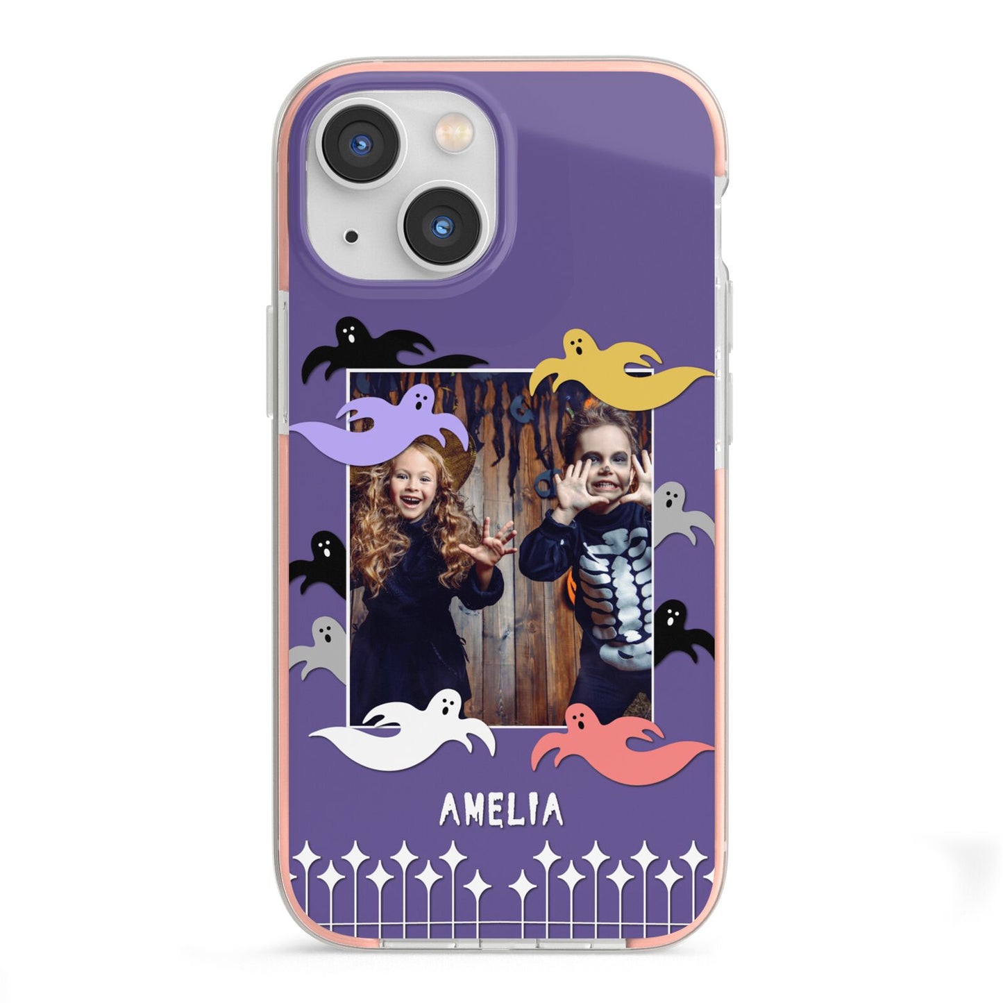 Personalised Halloween Photo Upload iPhone 13 Mini TPU Impact Case with Pink Edges