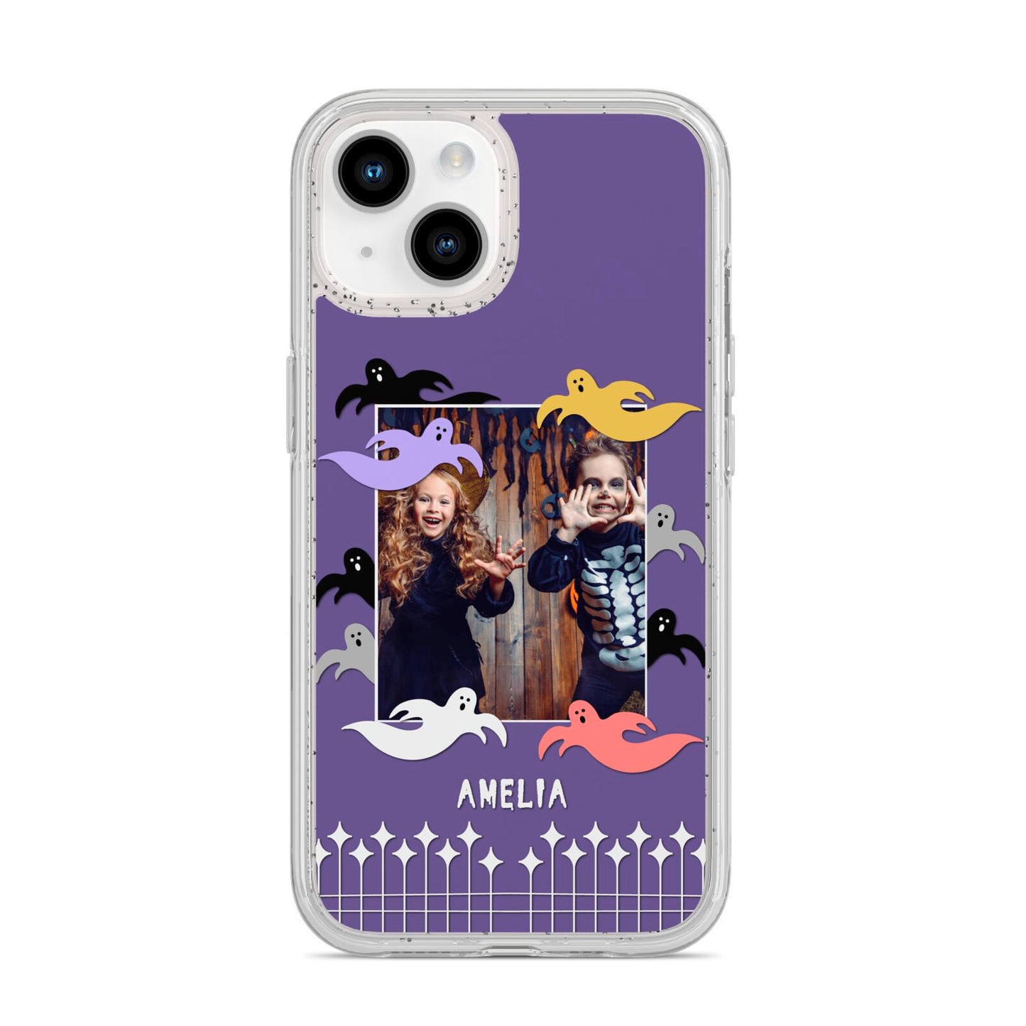 Personalised Halloween Photo Upload iPhone 14 Glitter Tough Case Starlight