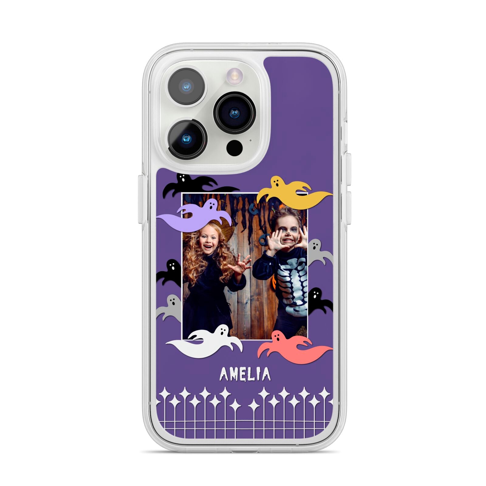 Personalised Halloween Photo Upload iPhone 14 Pro Clear Tough Case Silver