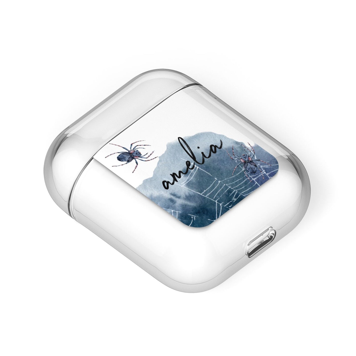 Personalised Halloween Spider Web AirPods Case Laid Flat