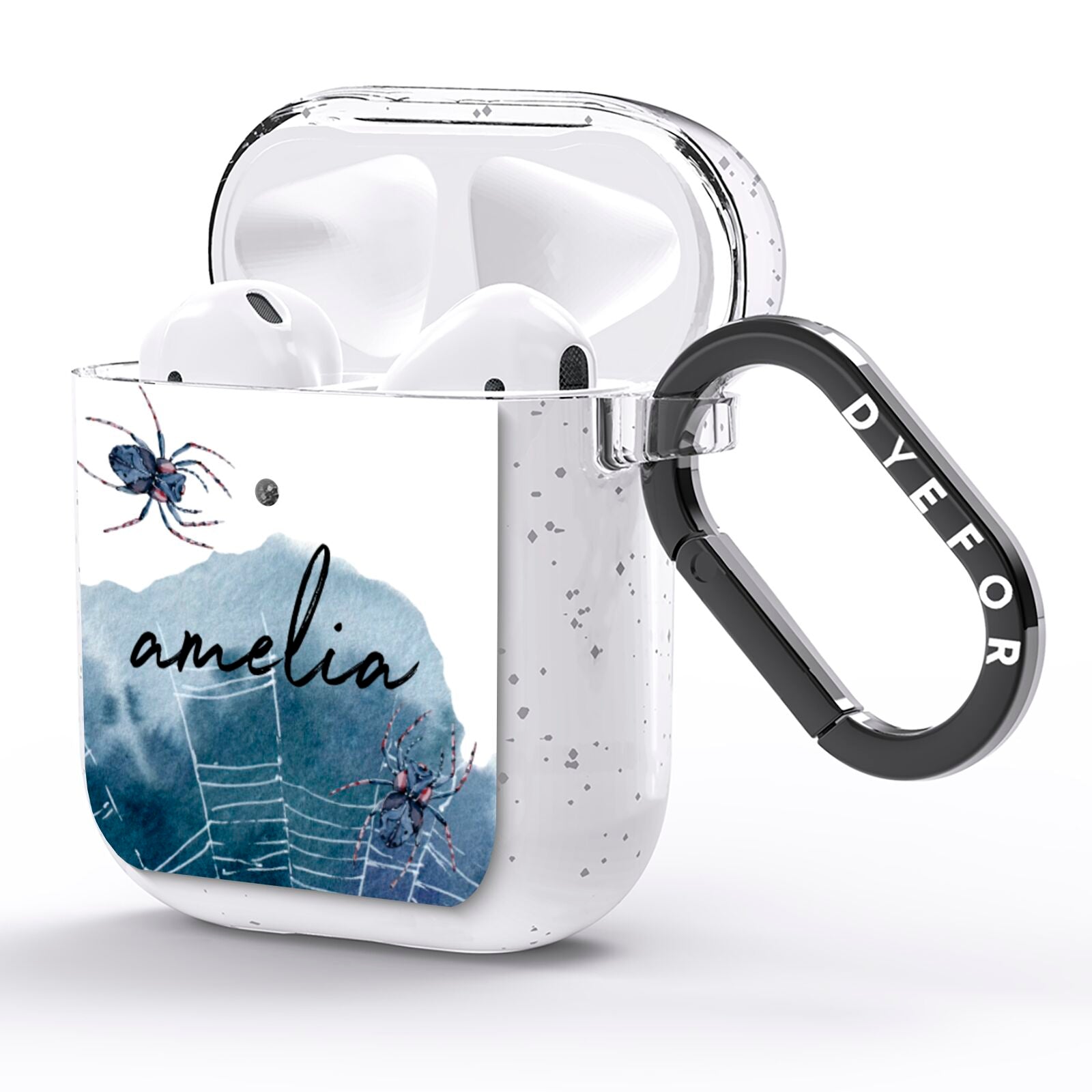 Personalised Halloween Spider Web AirPods Glitter Case Side Image