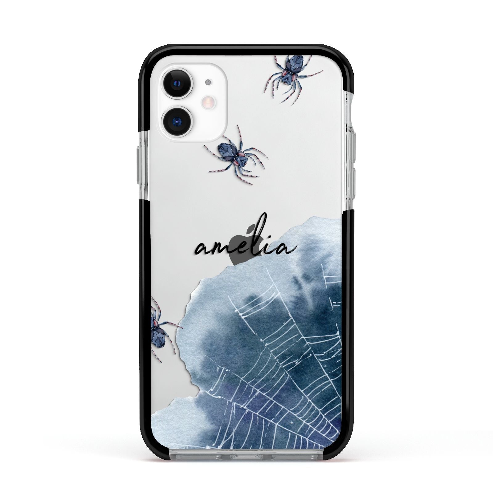 Personalised Halloween Spider Web Apple iPhone 11 in White with Black Impact Case