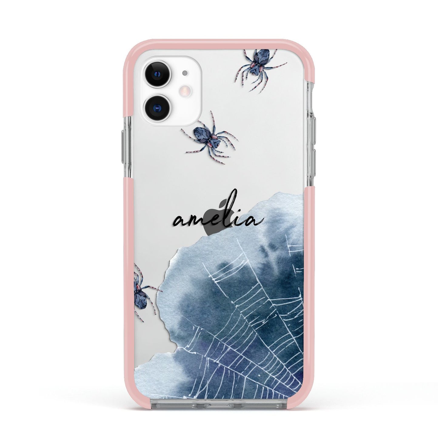 Personalised Halloween Spider Web Apple iPhone 11 in White with Pink Impact Case